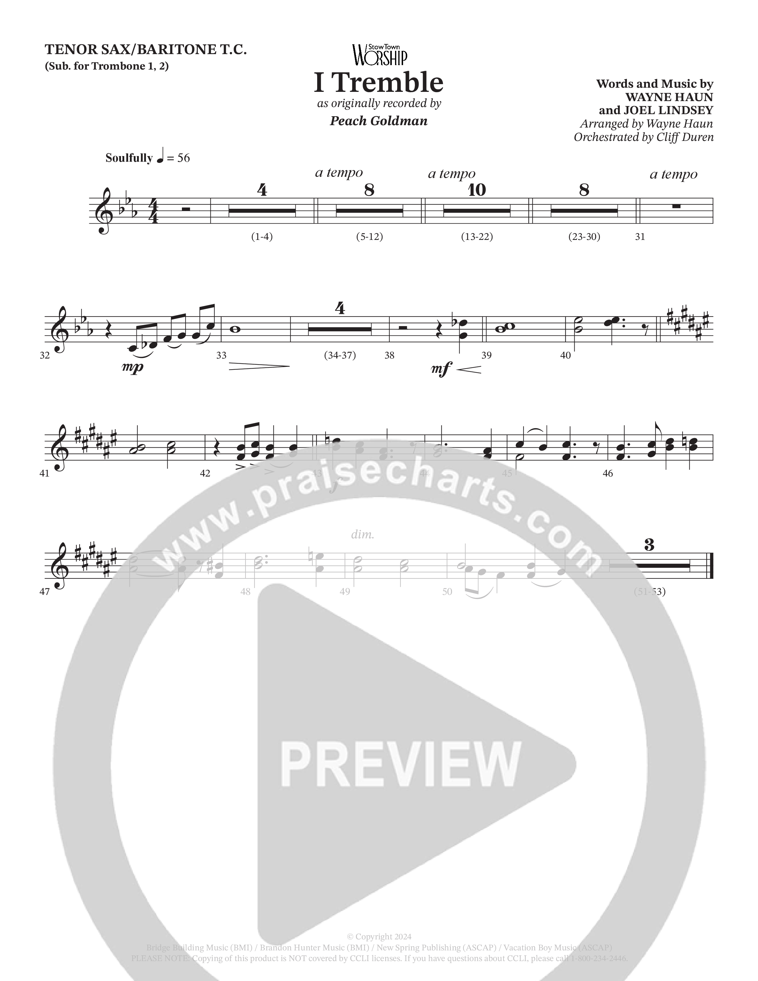 I Tremble (Choral Anthem SATB) Tenor Sax/Baritone T.C. (Peach Goldman / Arr. Wayne Haun / Orch. Cliff Duren)