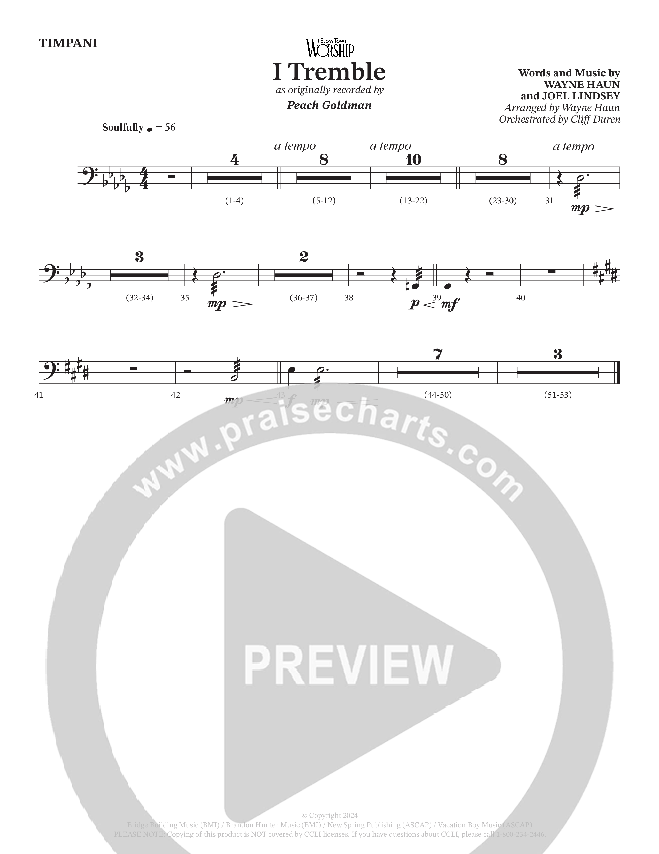 I Tremble (Choral Anthem SATB) Timpani (Peach Goldman / Arr. Wayne Haun / Orch. Cliff Duren)