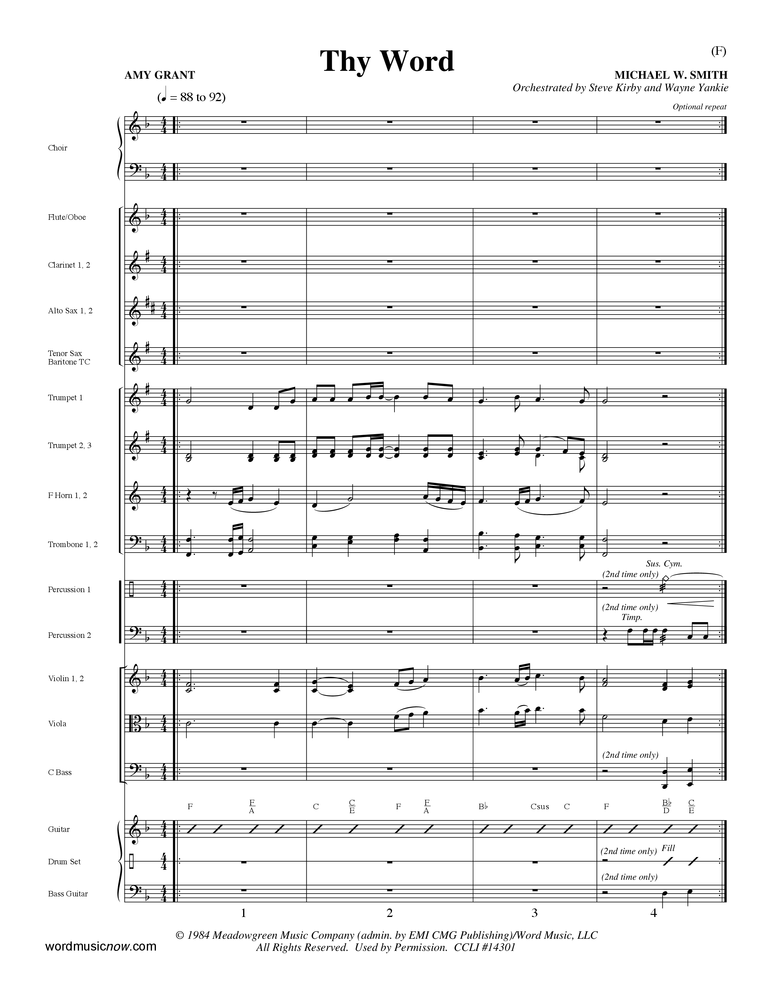 Thy Word (Choral Anthem SATB) Conductor's Score (Word Music Choral / Orch. Steve Kirby / Orch. Wayne Yankie)