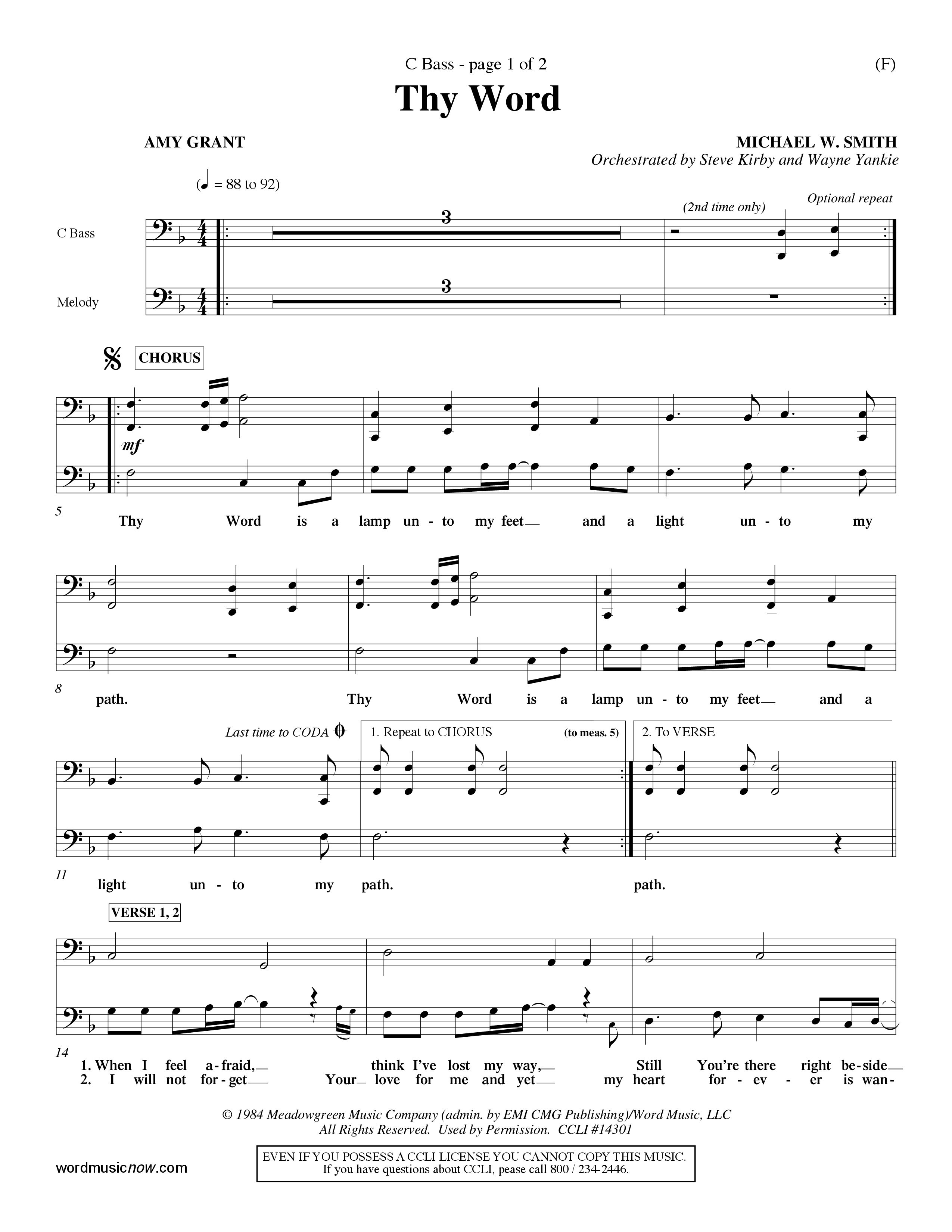 Thy Word (Choral Anthem SATB) Contrabass (Word Music Choral / Orch. Steve Kirby / Orch. Wayne Yankie)
