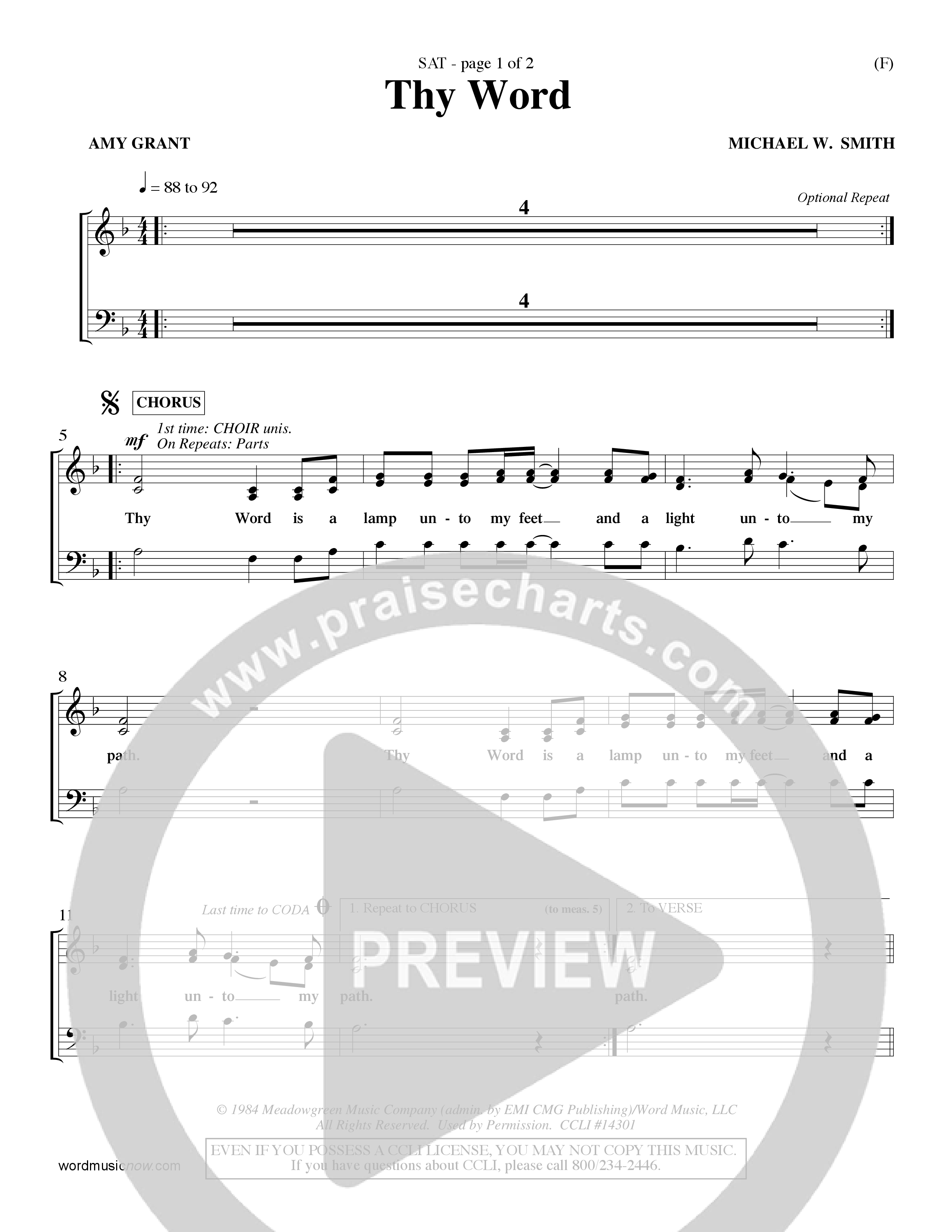 Thy Word (Choral Anthem SATB) Lead Sheet (SAT) (Word Music Choral / Orch. Steve Kirby / Orch. Wayne Yankie)