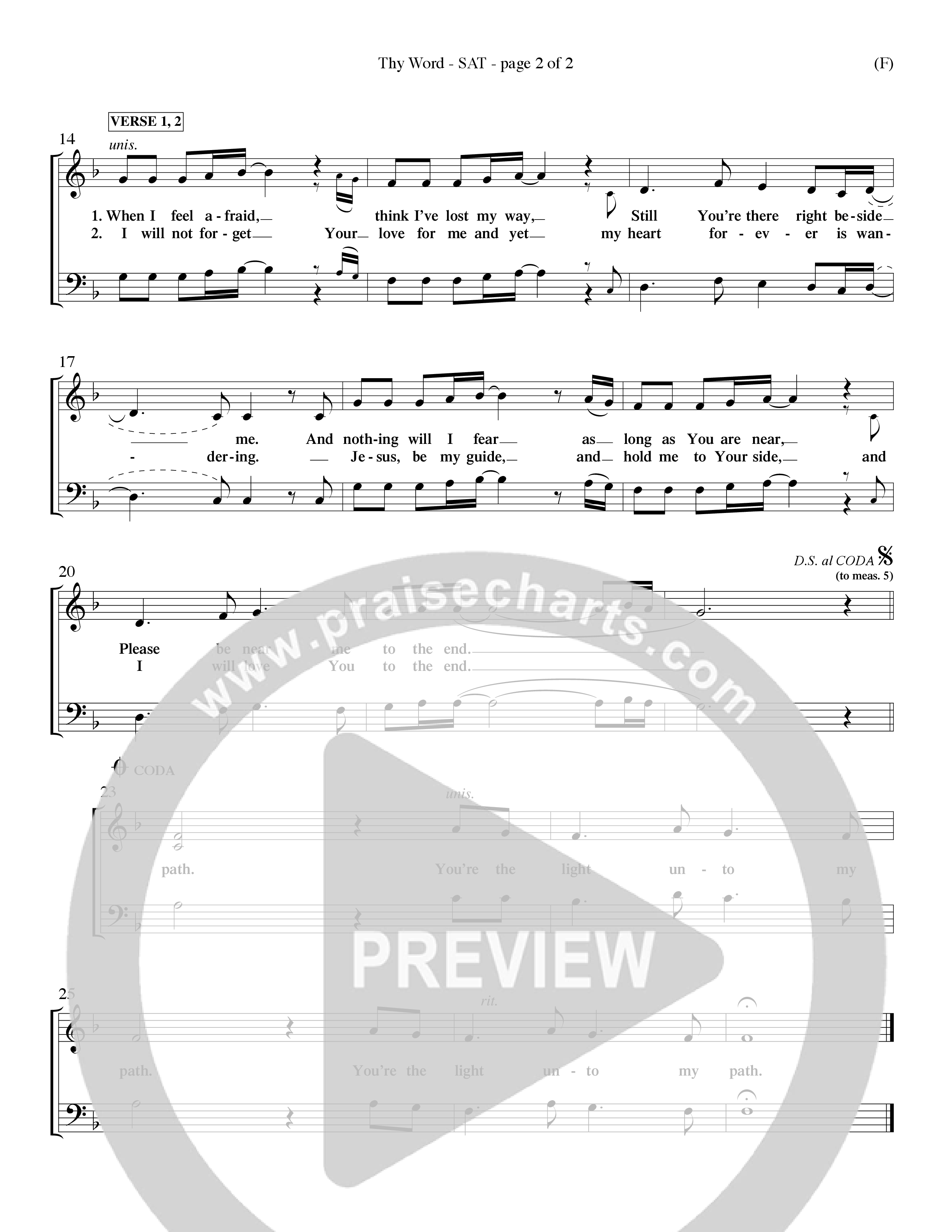 Thy Word (Choral Anthem SATB) Lead Sheet (SAT) (Word Music Choral / Orch. Steve Kirby / Orch. Wayne Yankie)