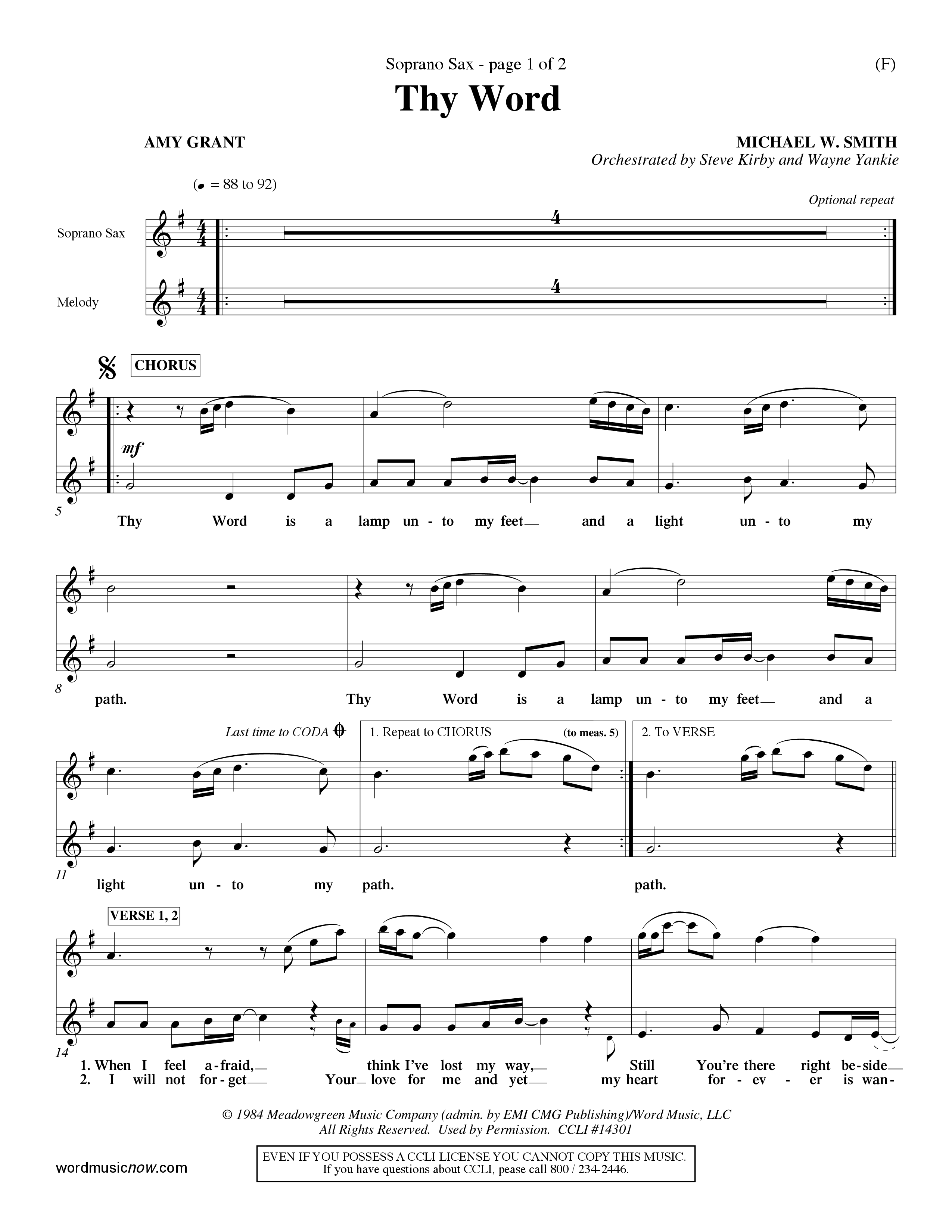Thy Word (Choral Anthem SATB) Saxophone (Word Music Choral / Orch. Steve Kirby / Orch. Wayne Yankie)