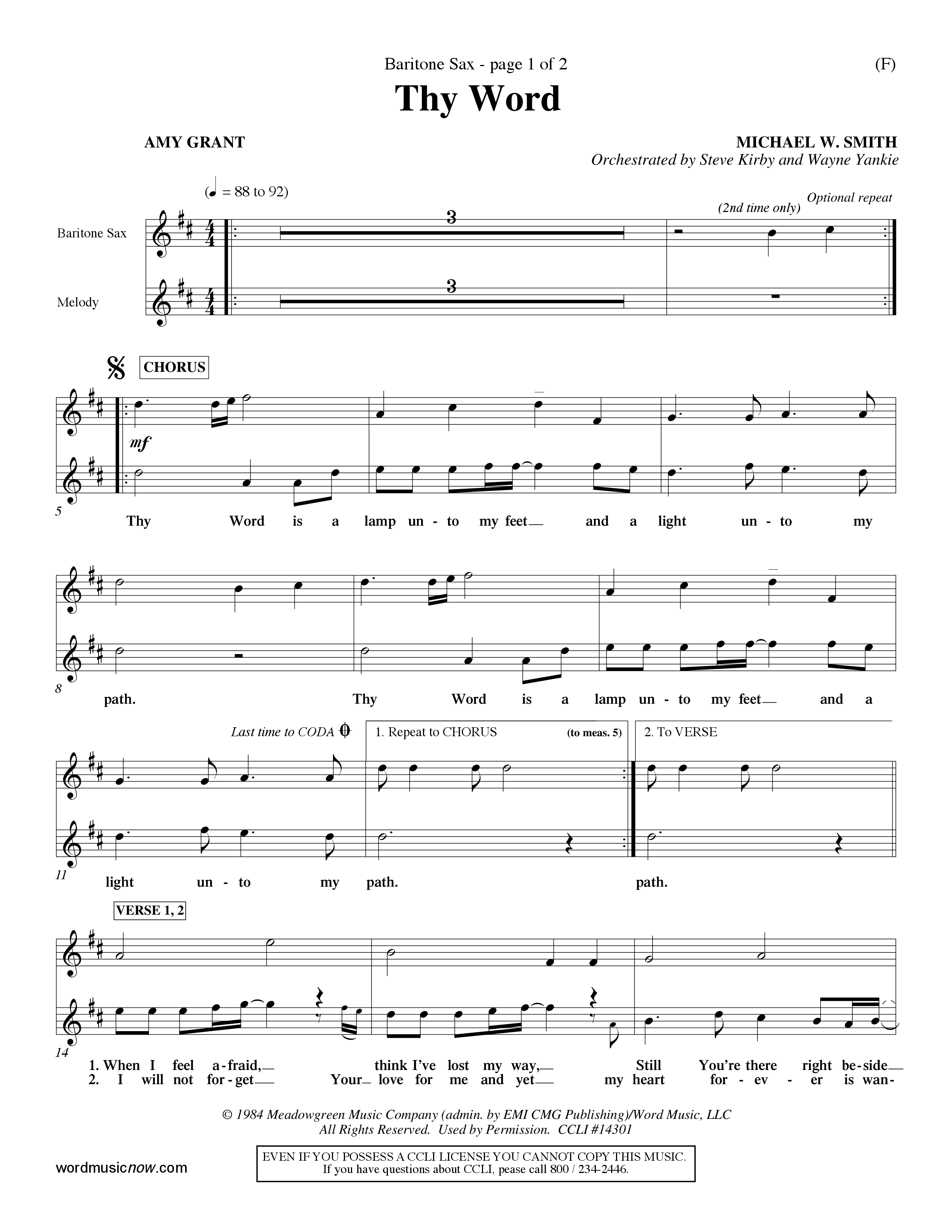 Thy Word (Choral Anthem SATB) Saxophone (Word Music Choral / Orch. Steve Kirby / Orch. Wayne Yankie)