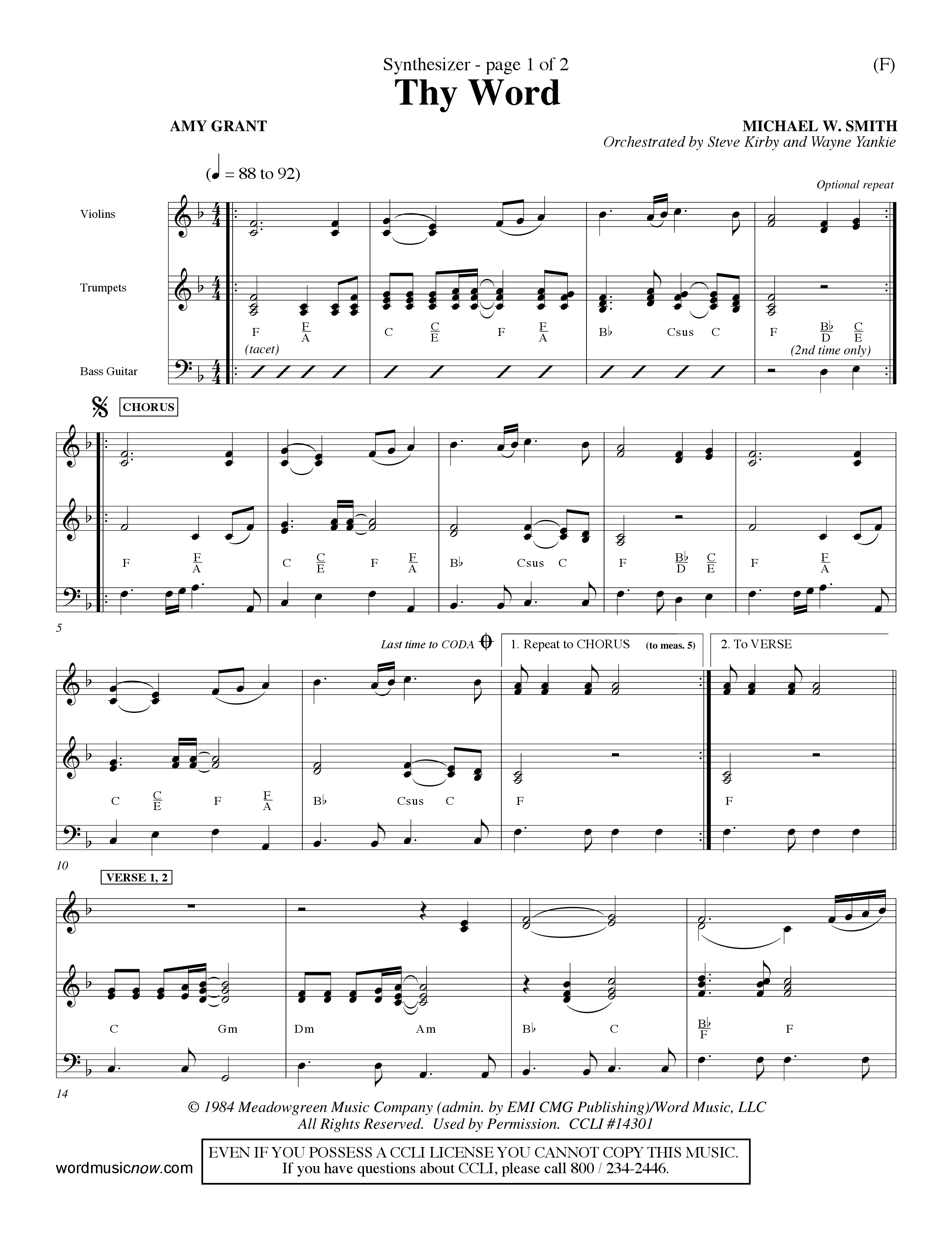 Thy Word (Choral Anthem SATB) Synth (Word Music Choral / Orch. Steve Kirby / Orch. Wayne Yankie)
