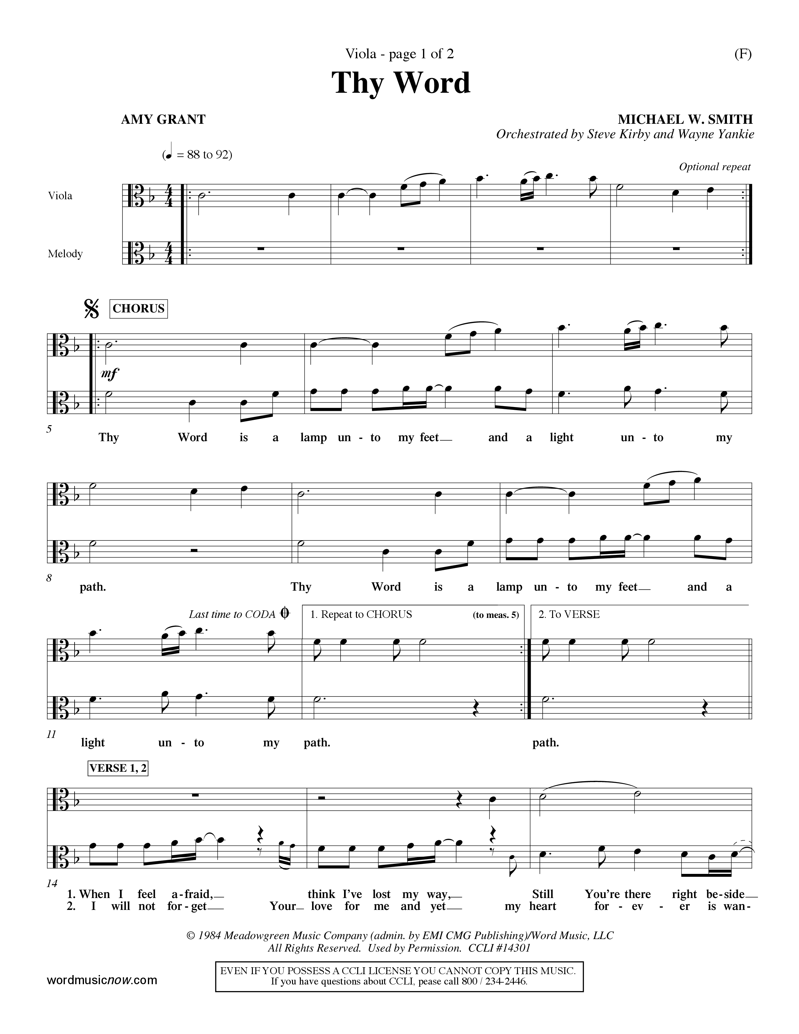 Thy Word (Choral Anthem SATB) Viola (Word Music Choral / Orch. Steve Kirby / Orch. Wayne Yankie)
