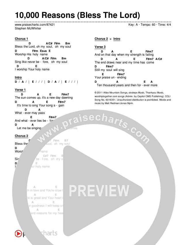 10,000 Reasons (Bless The Lord) Chords & Lyrics (Stephen McWhirter)
