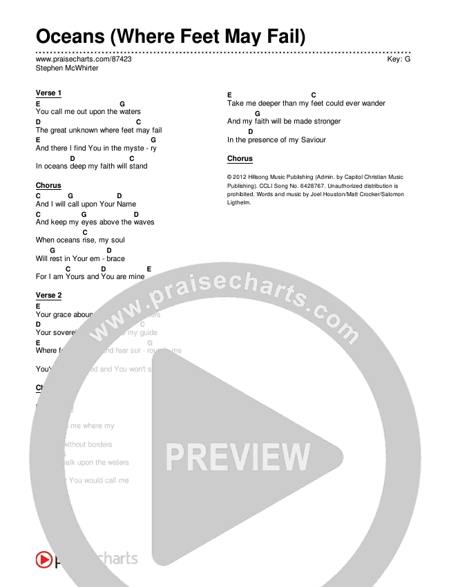 Oceans (Where Feet May Fail) Chords & Lyrics (Stephen McWhirter)
