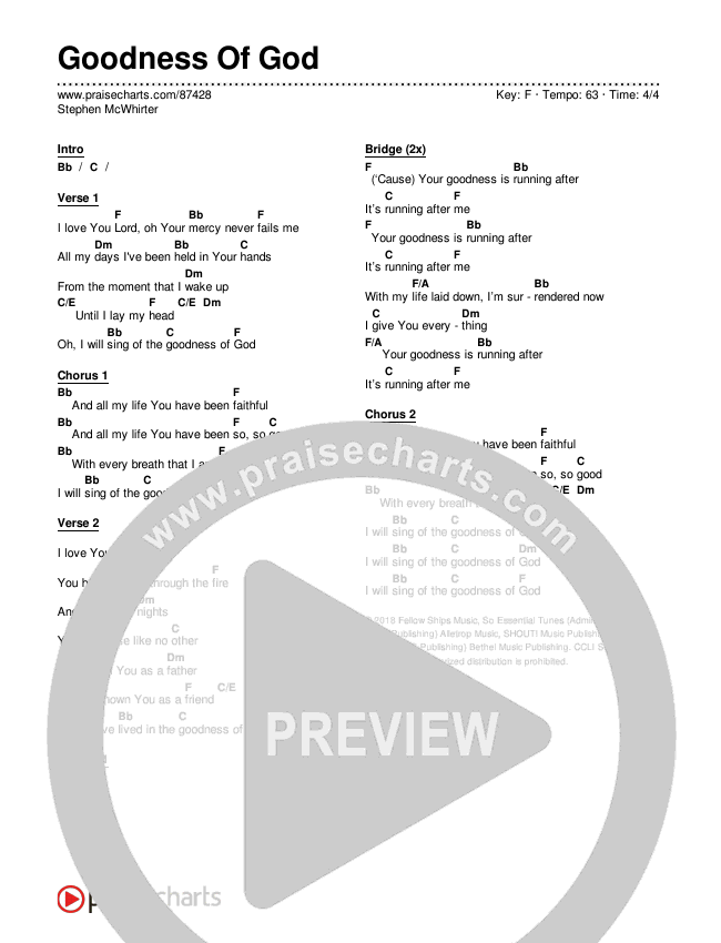 Goodness Of God Chords & Lyrics (Stephen McWhirter)