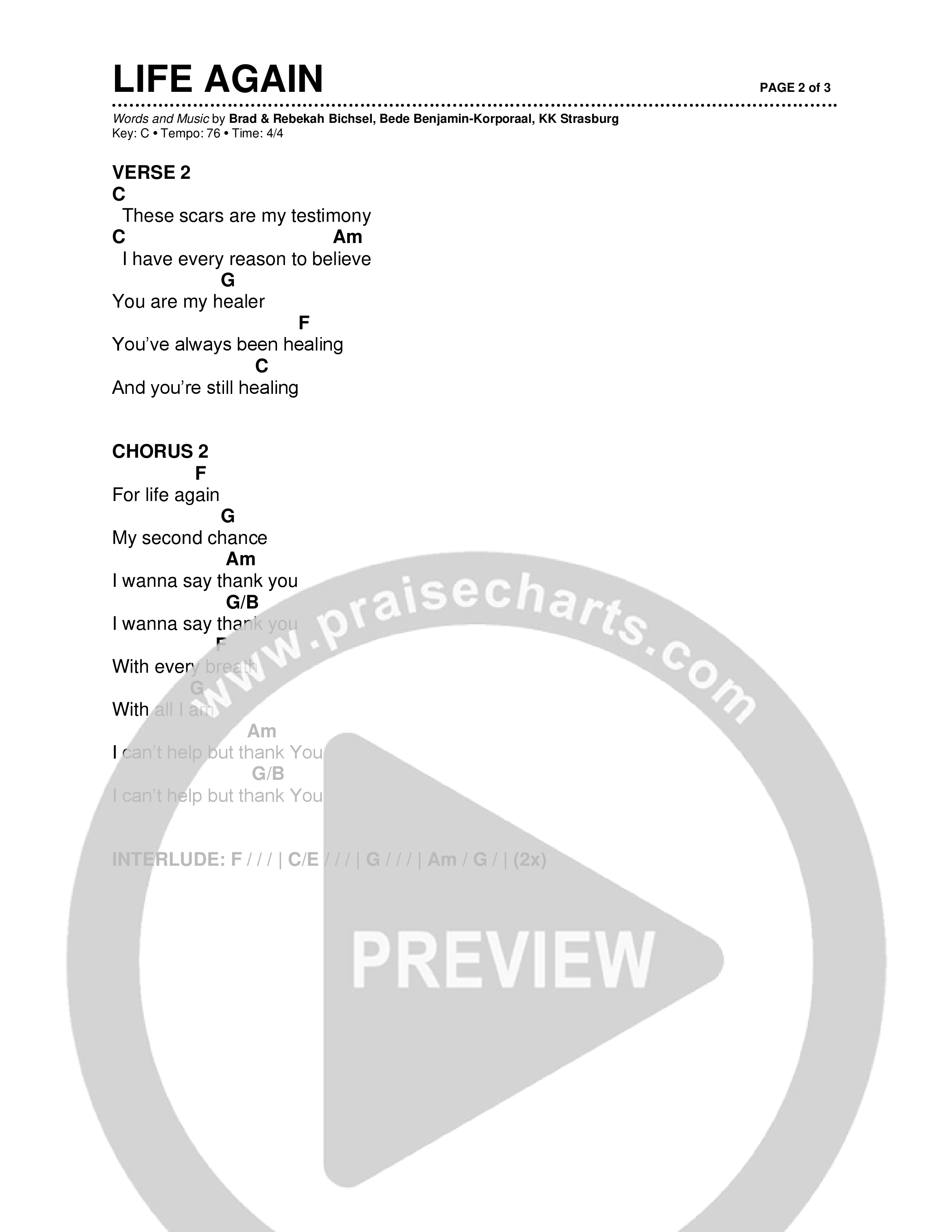 Life Again (Live) Chord Chart (Brad & Rebekah / CCV Music / Watoto)