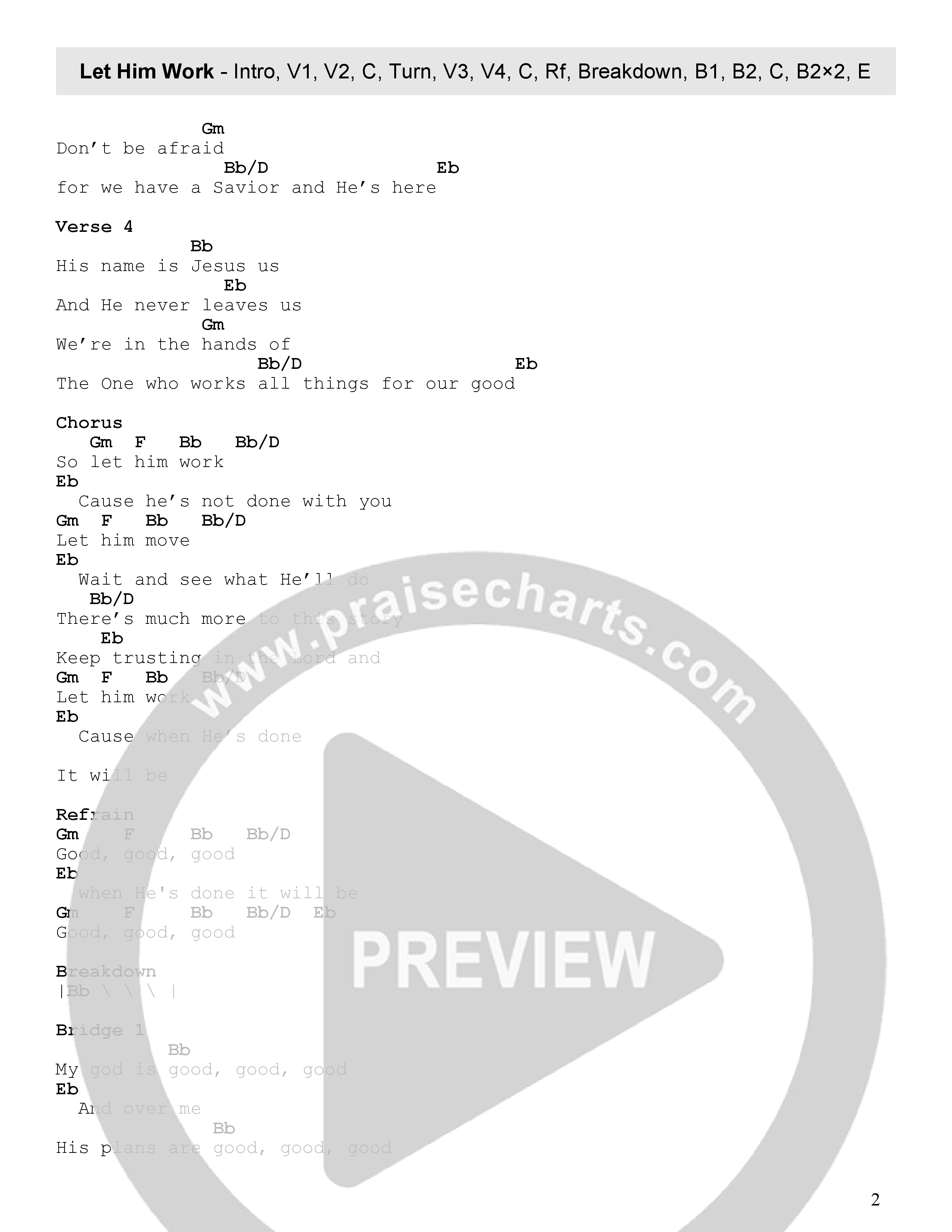 Let Him Work (Live) Chord Chart (Faith Worship Arts / John Dreher)
