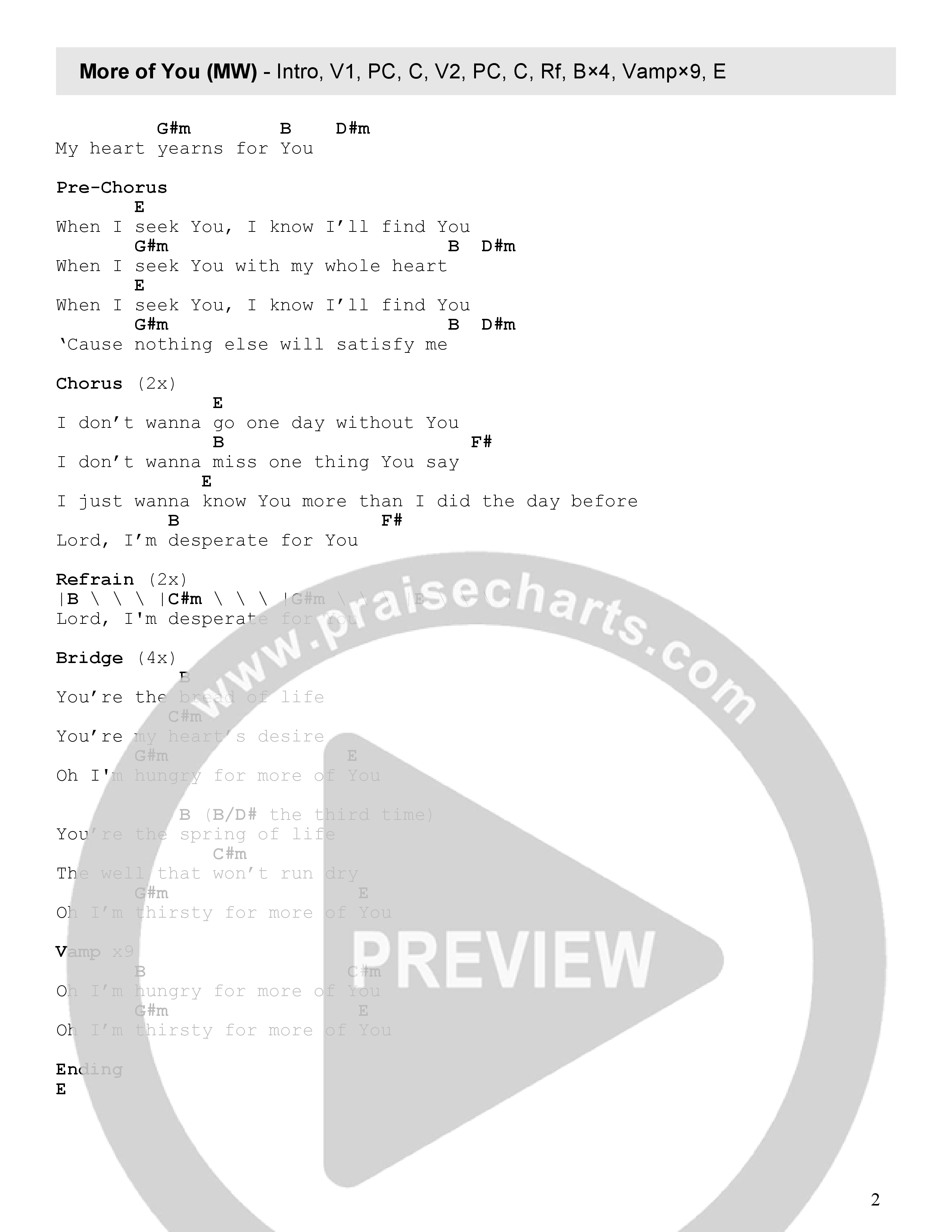 More Of You (Live) Chord Chart (Faith Worship Arts / Josh Daughtry)