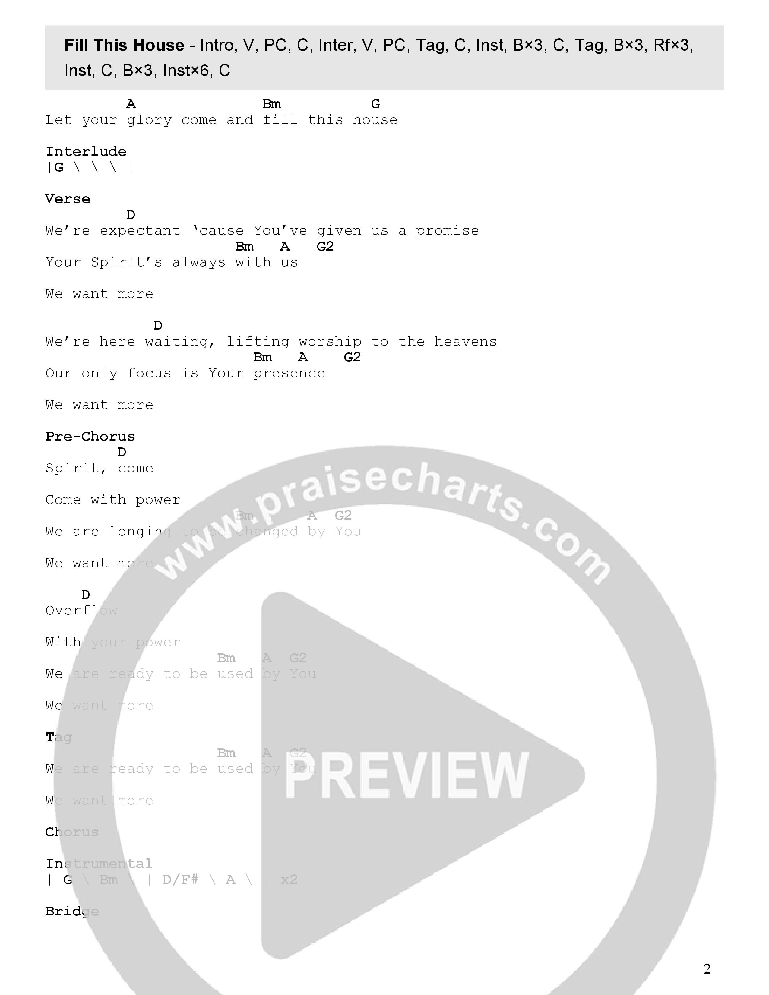 Fill This House (Live) Chord Chart (Faith Worship Arts / John Dreher / Sydney James)