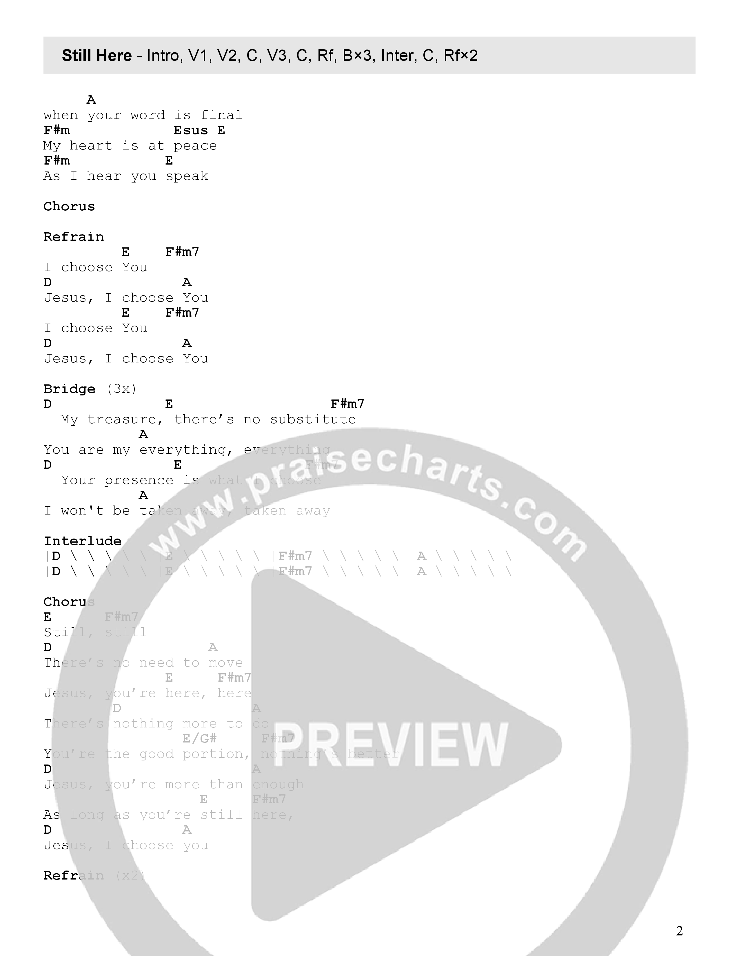 Still Here (Live) Chord Chart (Faith Worship Arts / John Dreher)