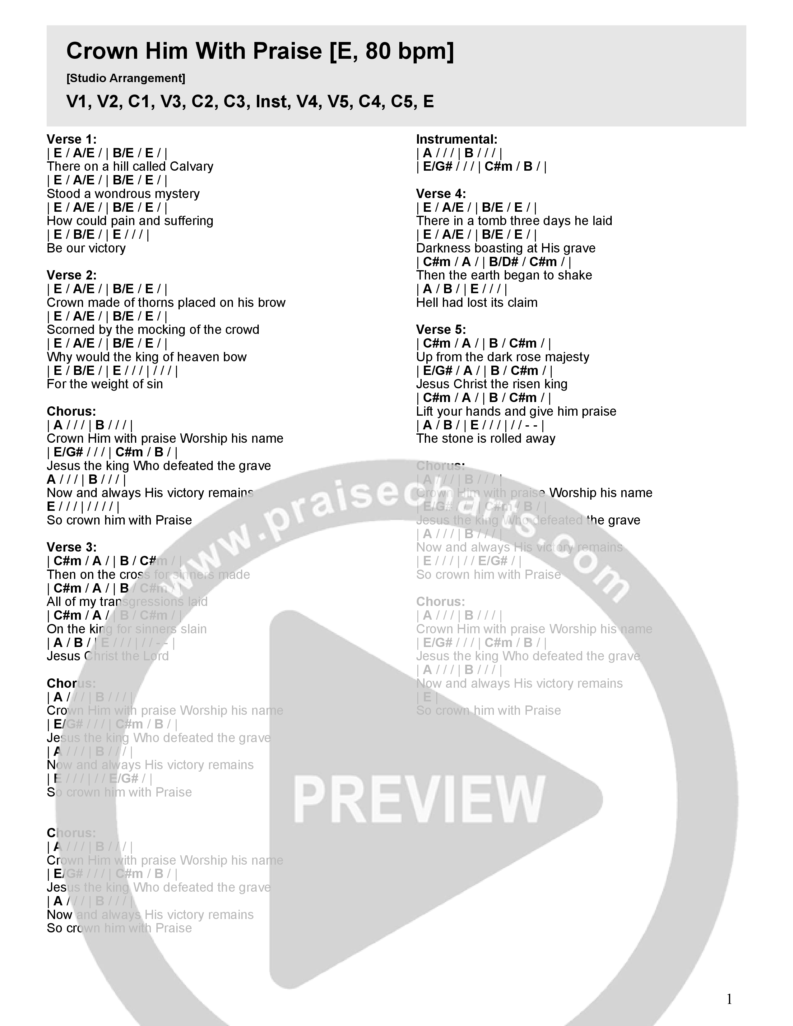 Crown Him With Praise Chord Chart (River Valley Worship)