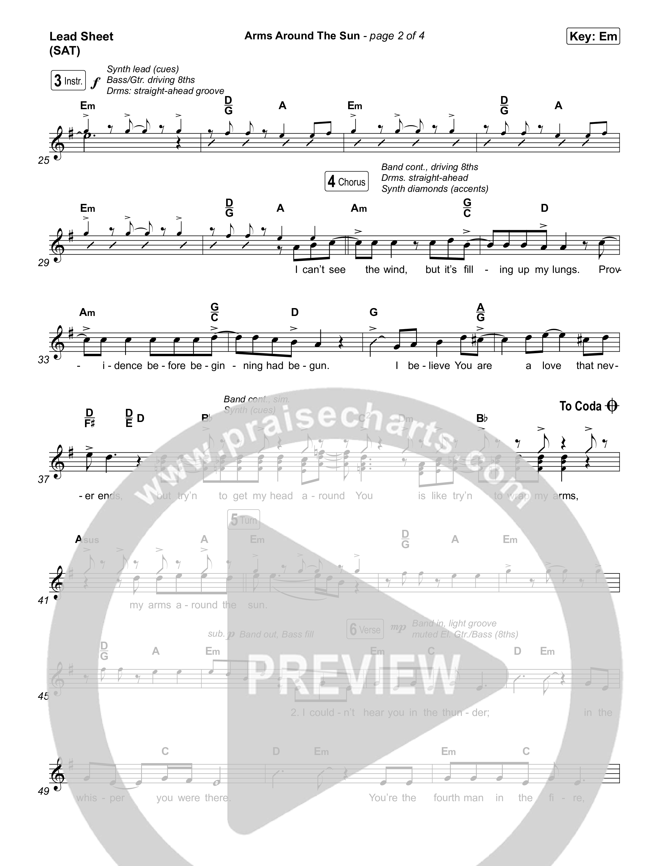 Arms Around The Sun Lead Sheet (SAT) (Michael W. Smith)