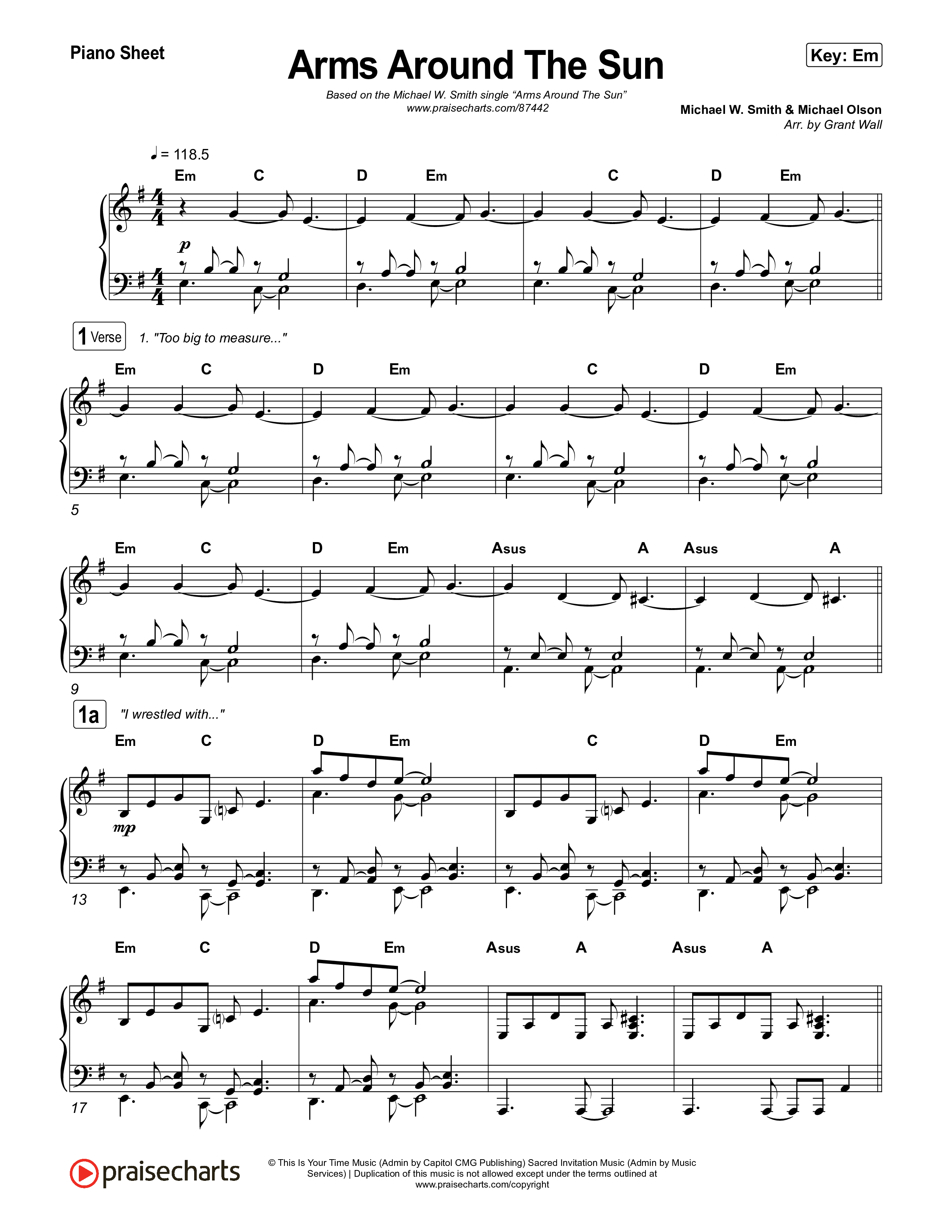Arms Around The Sun Piano Sheet (Michael W. Smith)