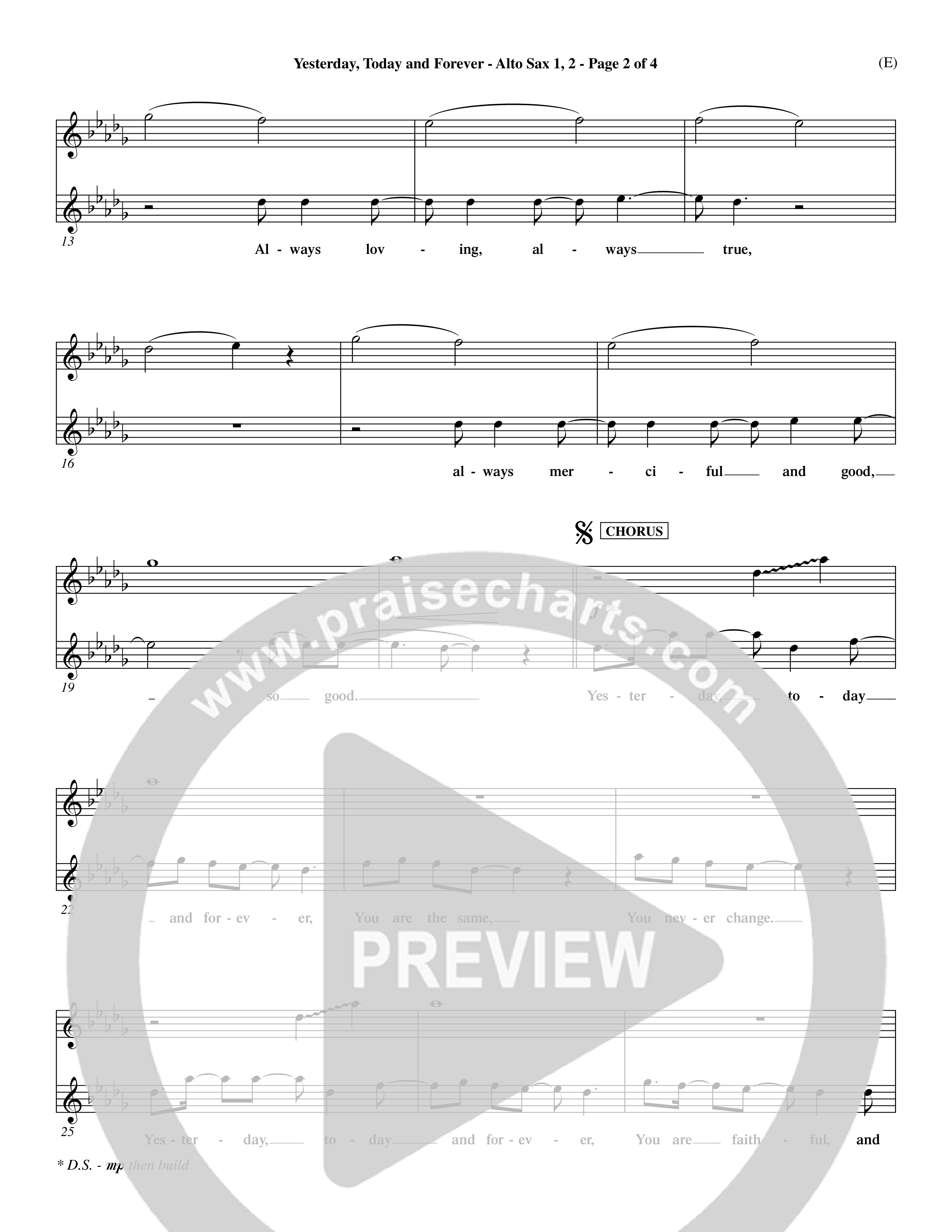 Yesterday Today and Forever (Choral Anthem SATB) Alto Sax (Word Music / Orch. Dave Williamson)