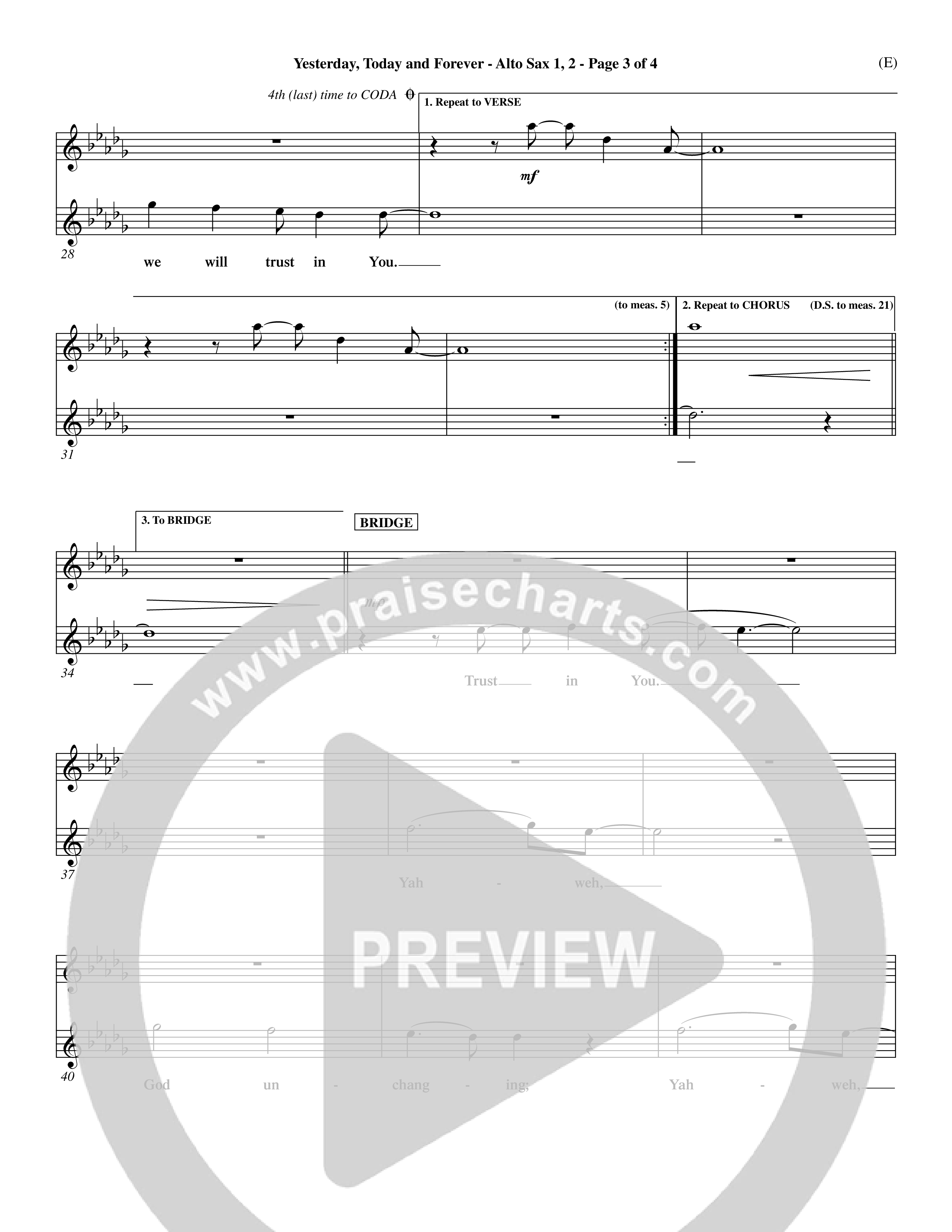 Yesterday Today and Forever (Choral Anthem SATB) Alto Sax (Word Music / Orch. Dave Williamson)
