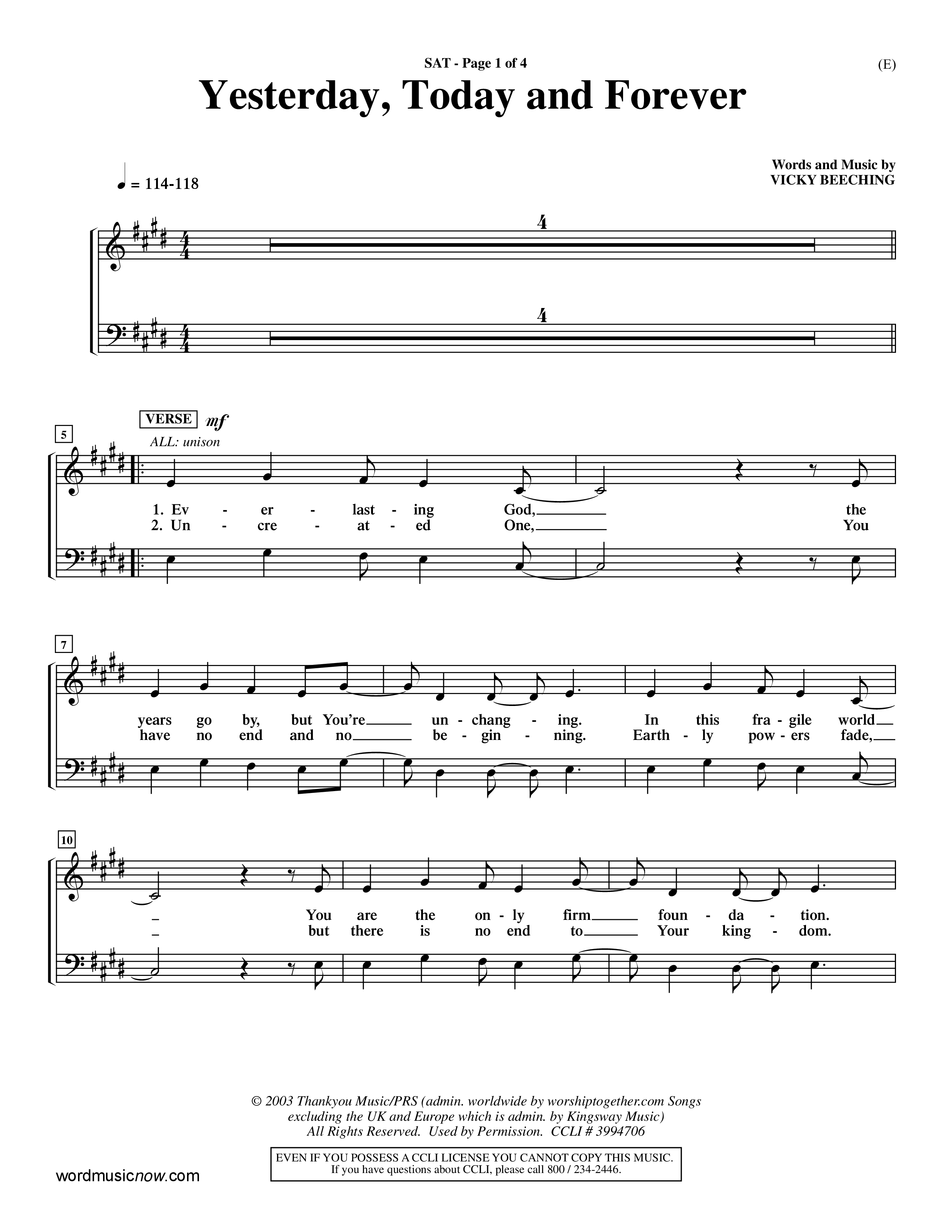 Yesterday Today and Forever (Choral Anthem SATB) Choir Sheet (SATB) (Word Music / Orch. Dave Williamson)