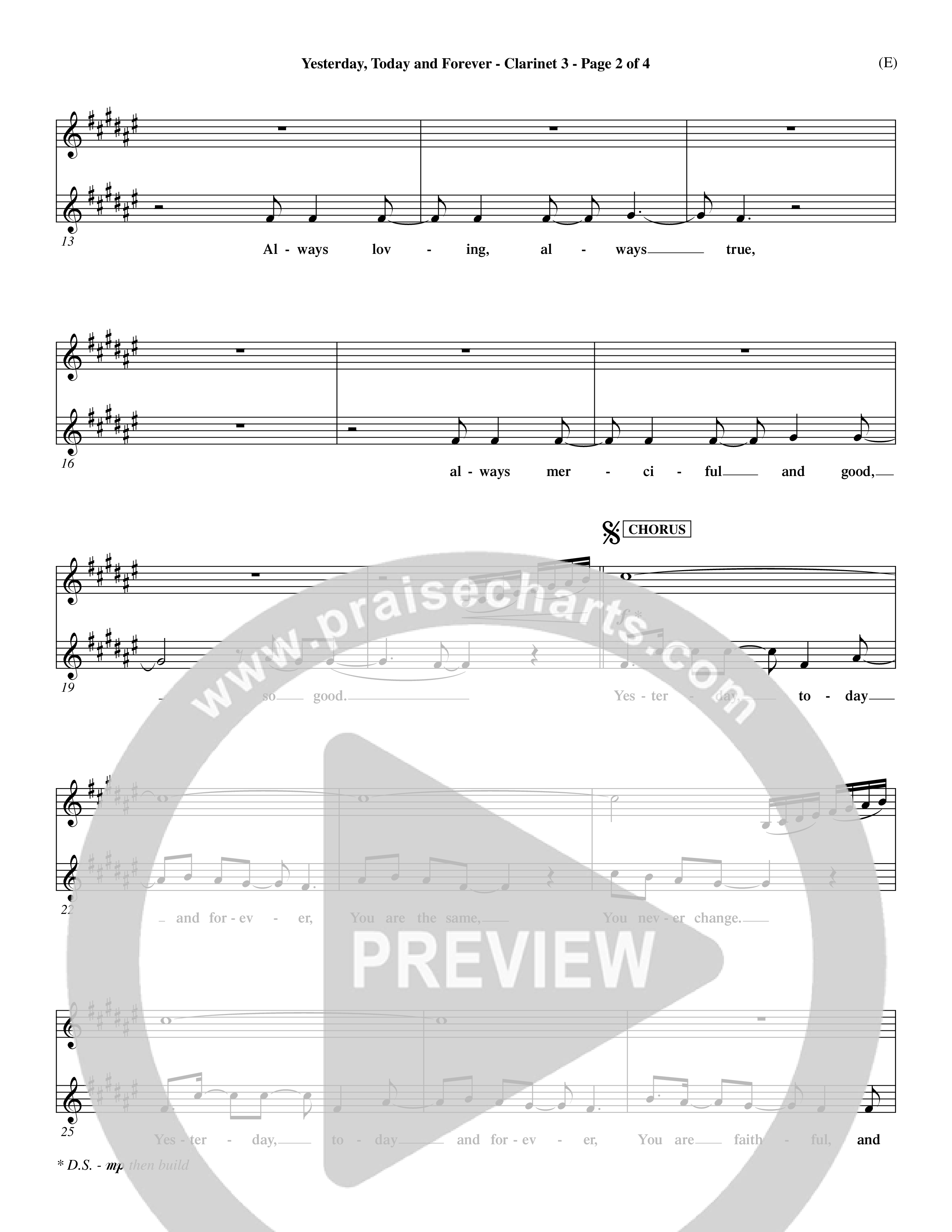 Yesterday Today and Forever (Choral Anthem SATB) Clarinet 3 (Word Music / Orch. Dave Williamson)