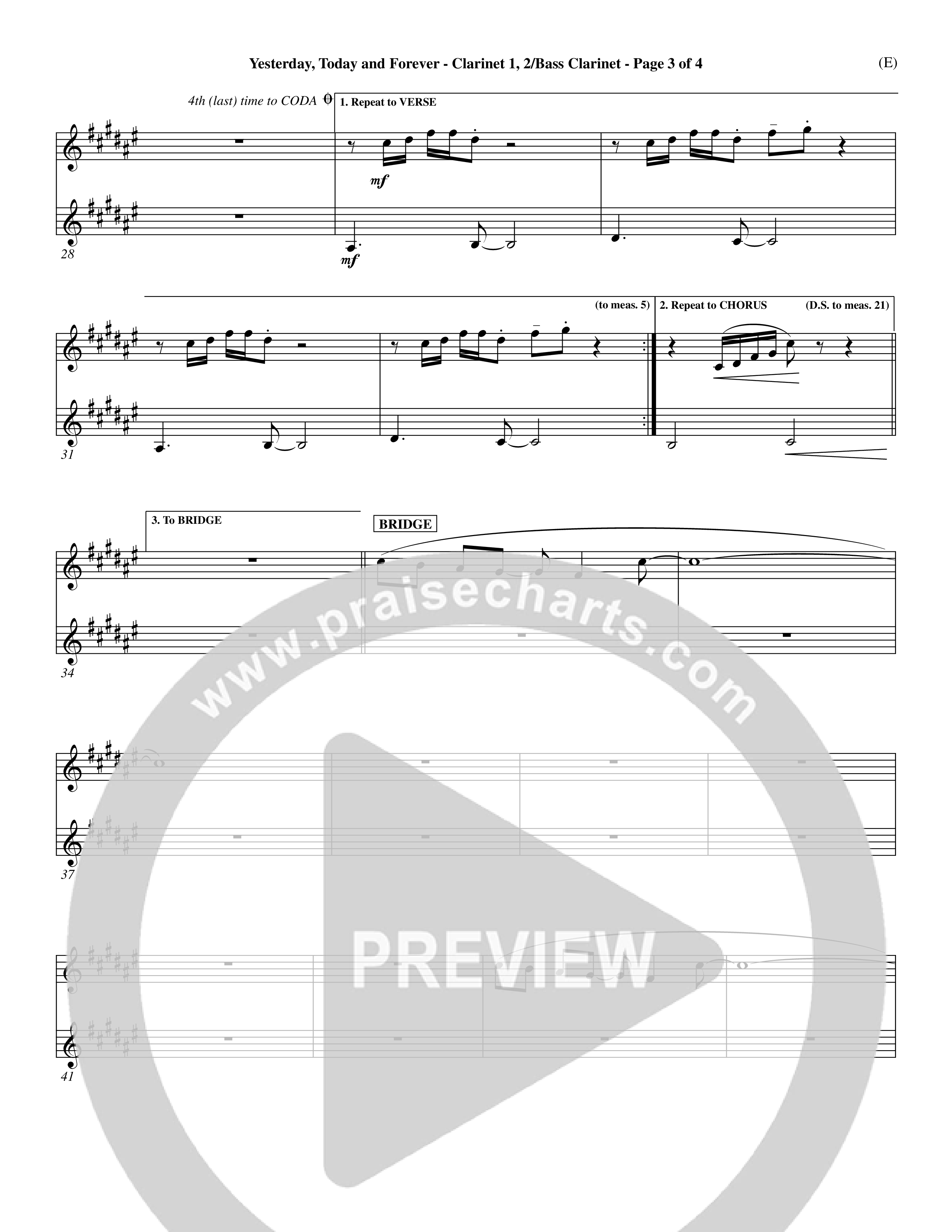 Yesterday Today and Forever (Choral Anthem SATB) Clarinet (Word Music / Orch. Dave Williamson)