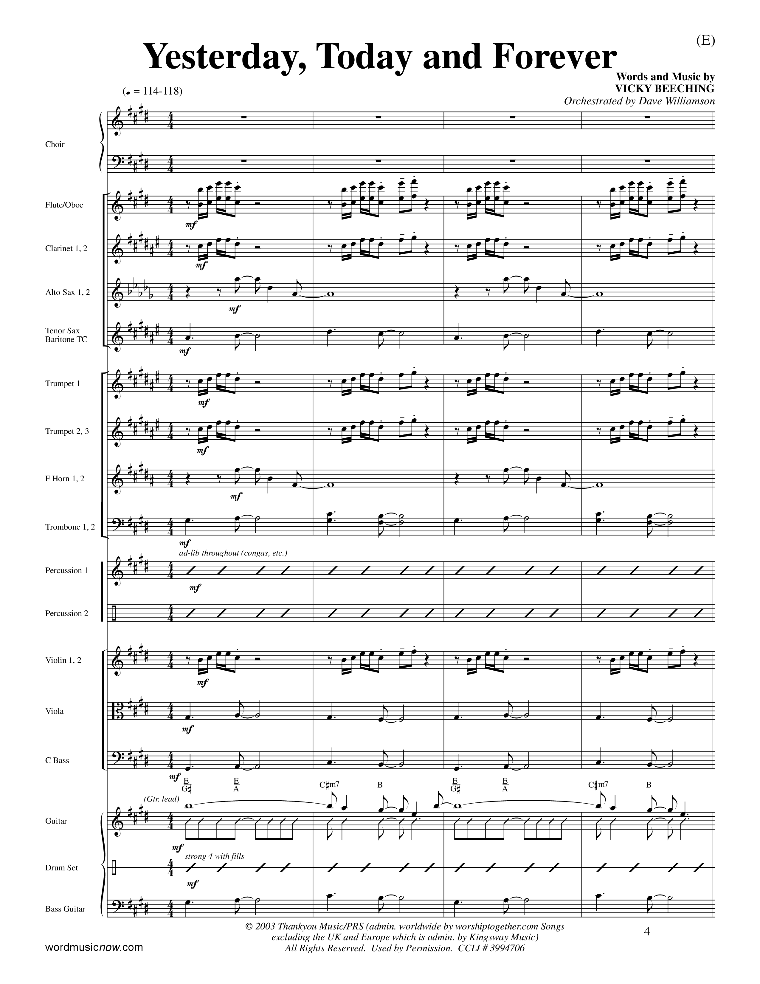 Yesterday Today and Forever (Choral Anthem SATB) Orchestration (Word Music / Orch. Dave Williamson)