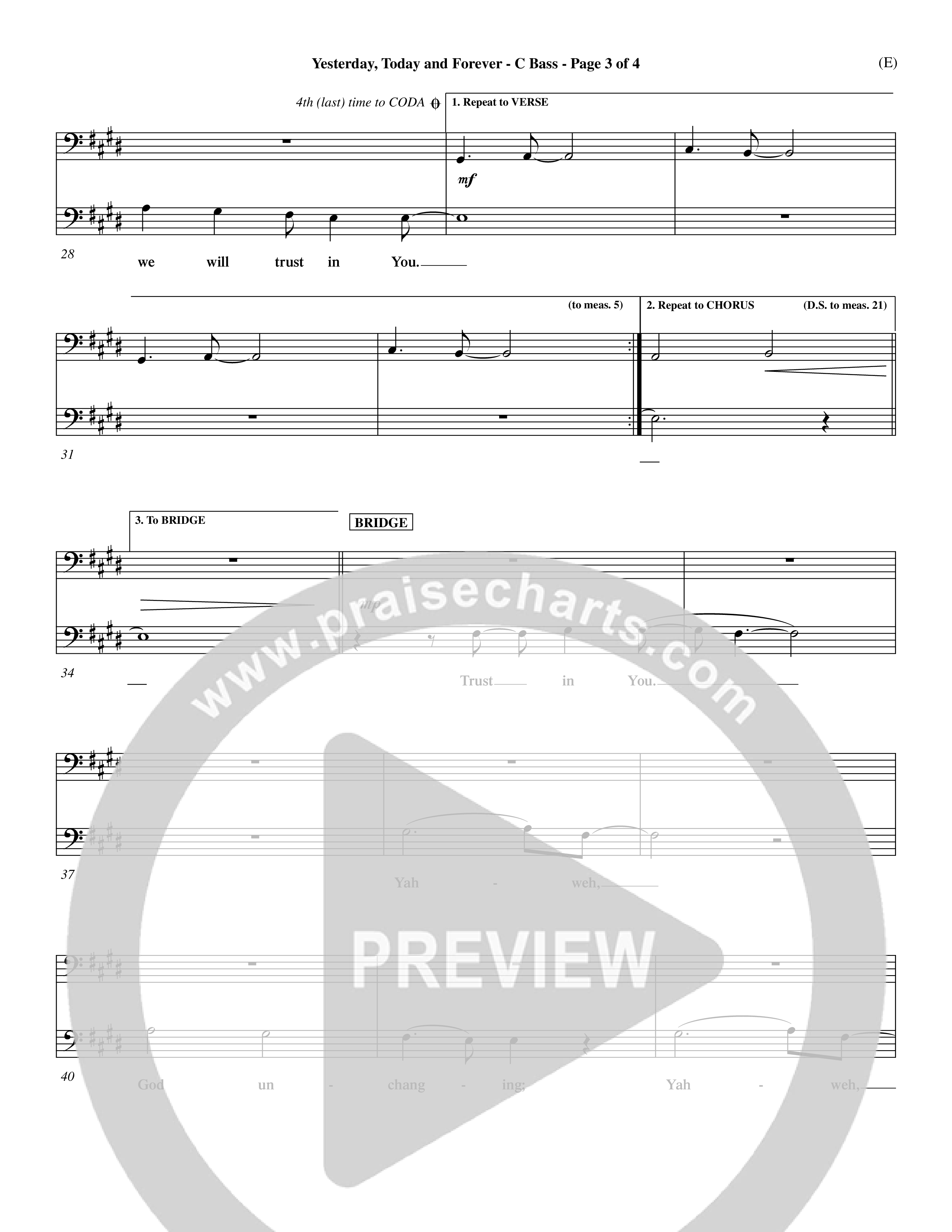 Yesterday Today and Forever (Choral Anthem SATB) Contrabass (Word Music / Orch. Dave Williamson)
