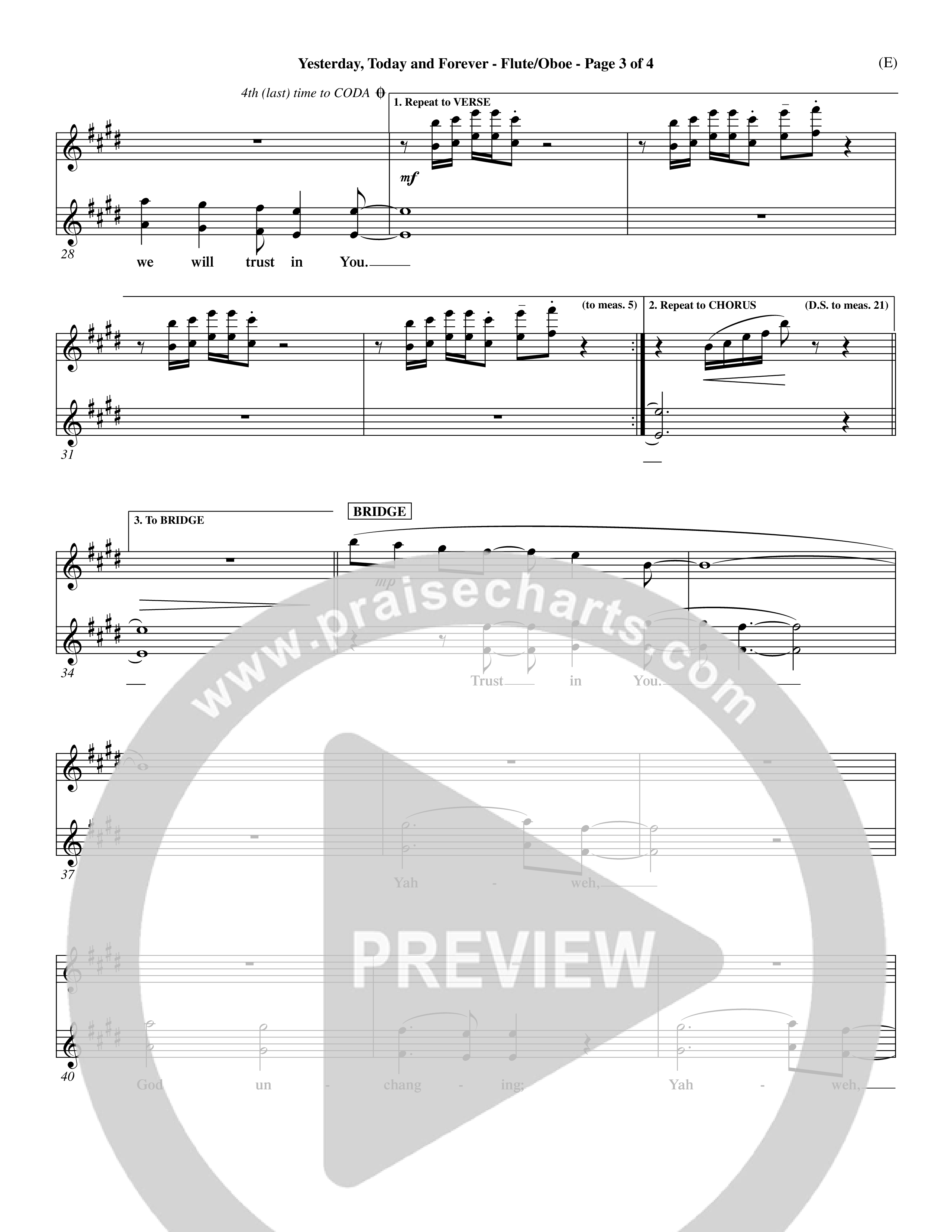 Yesterday Today and Forever (Choral Anthem SATB) Flute/Oboe (Word Music / Orch. Dave Williamson)