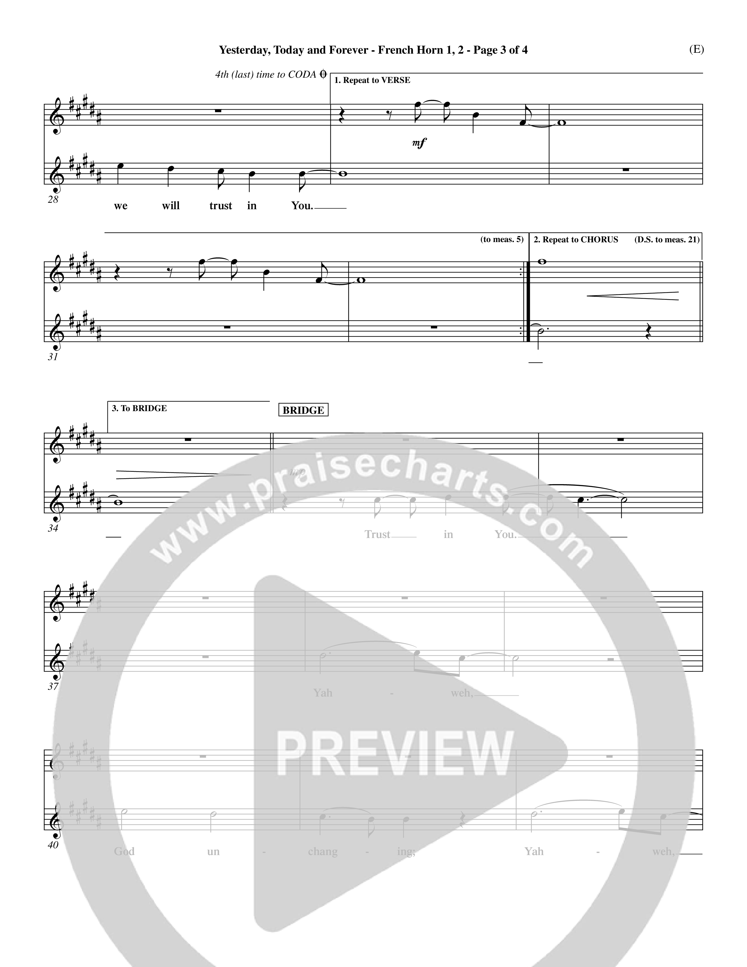 Yesterday Today and Forever (Choral Anthem SATB) French Horn (Word Music / Orch. Dave Williamson)