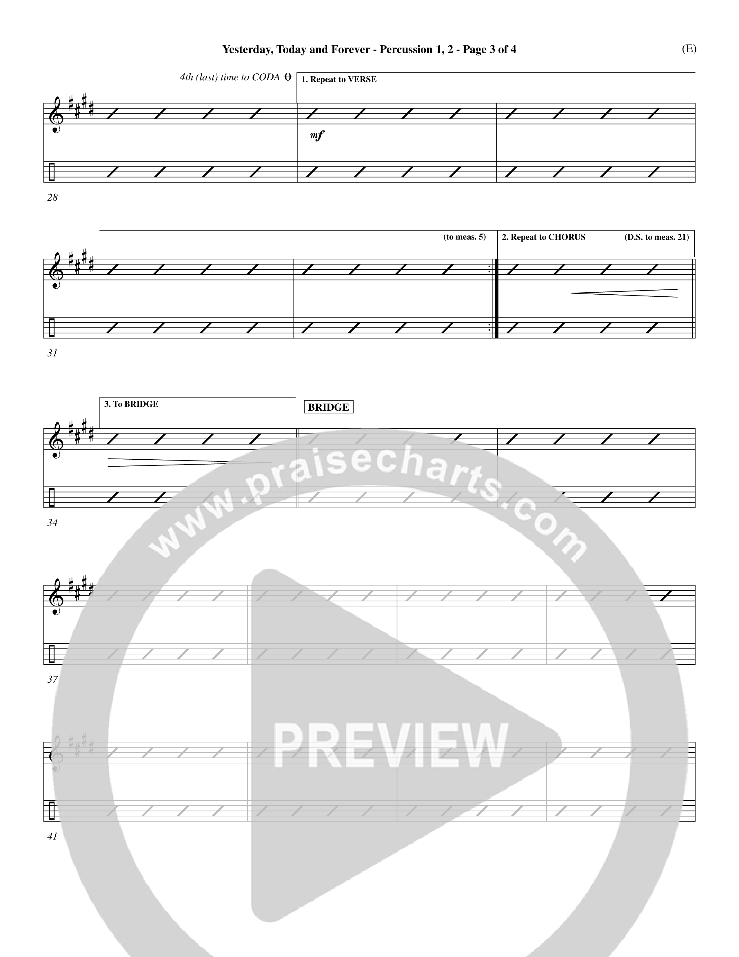 Yesterday Today and Forever (Choral Anthem SATB) Percussion 1/2 (Word Music / Orch. Dave Williamson)