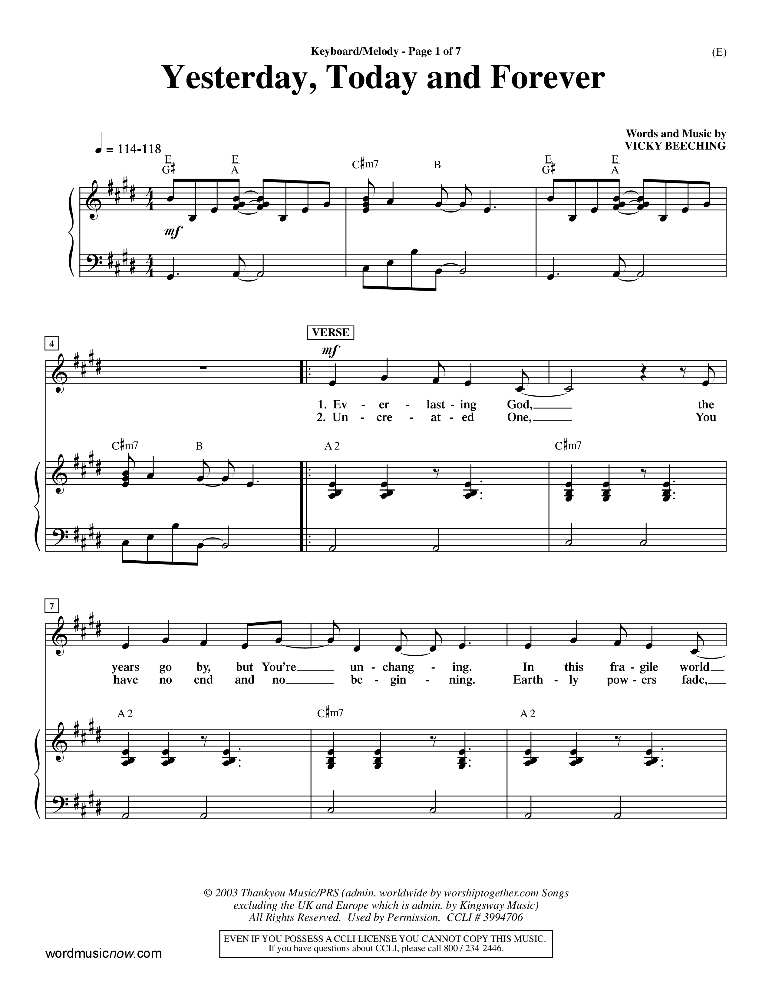 Yesterday Today and Forever (Choral Anthem SATB) Piano/Vocal (Melody) (Word Music / Orch. Dave Williamson)