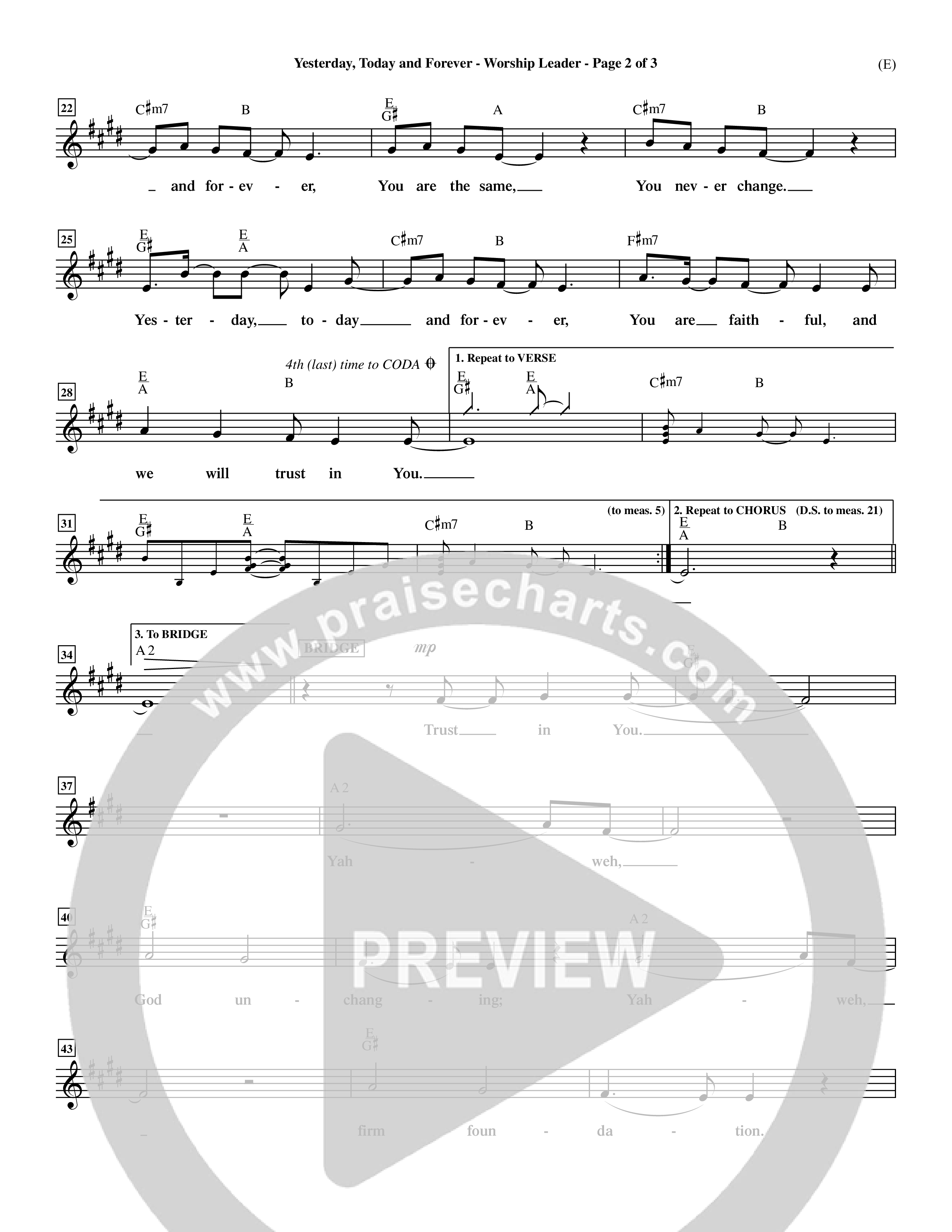 Yesterday Today and Forever (Choral Anthem SATB) Lead Sheet (Word Music / Orch. Dave Williamson)