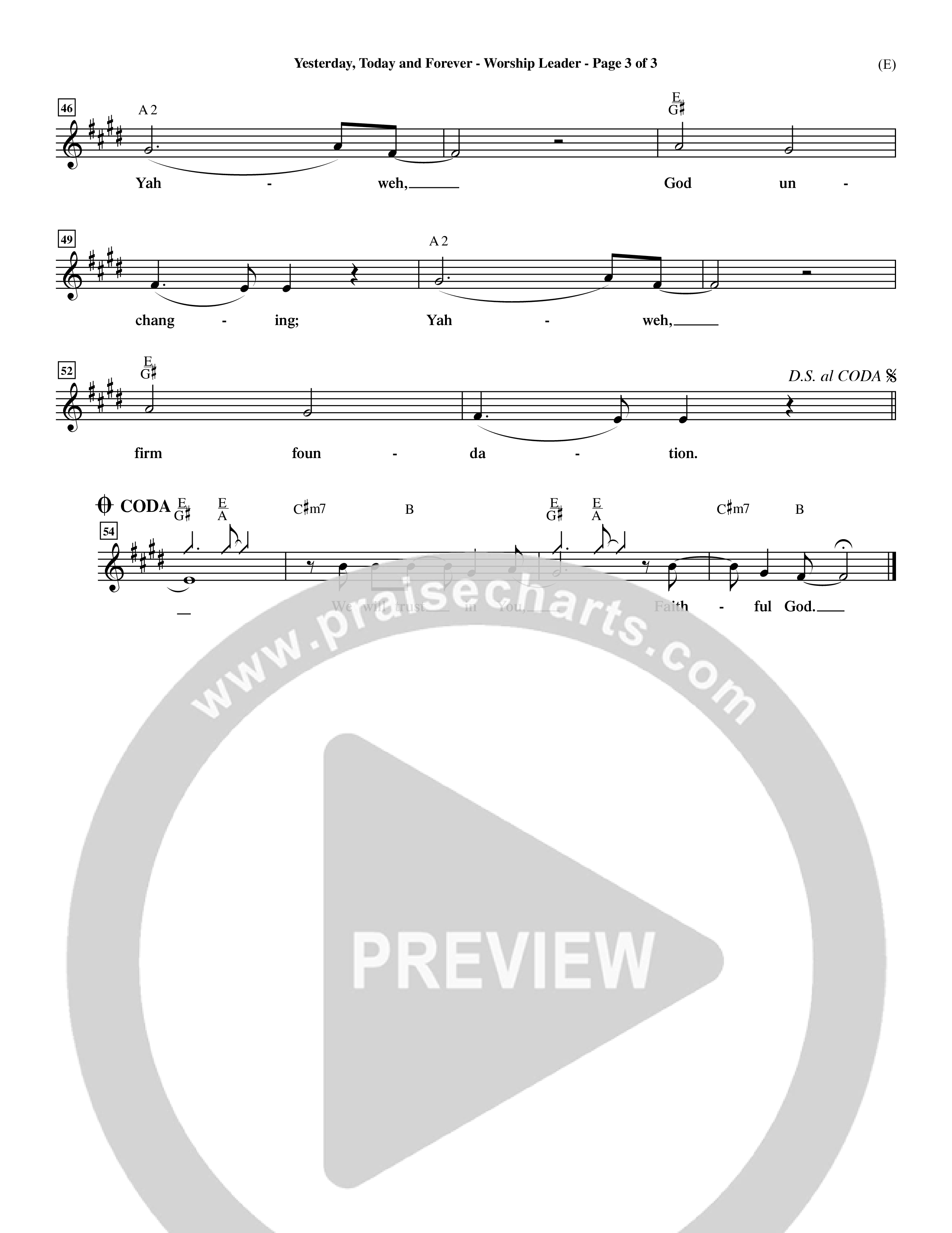 Yesterday Today and Forever (Choral Anthem SATB) Lead Sheet (Word Music / Orch. Dave Williamson)