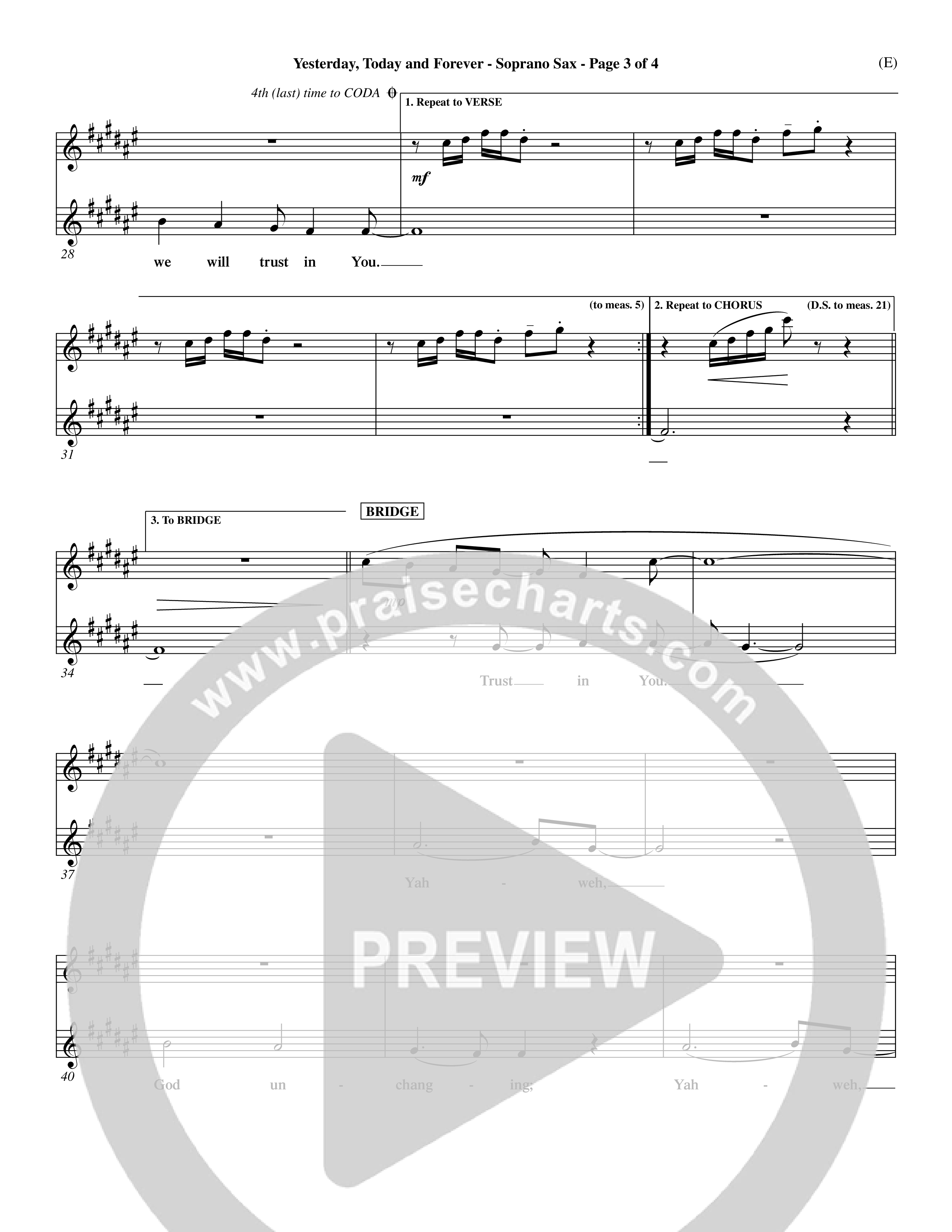 Yesterday Today and Forever (Choral Anthem SATB) Saxophone (Word Music / Orch. Dave Williamson)