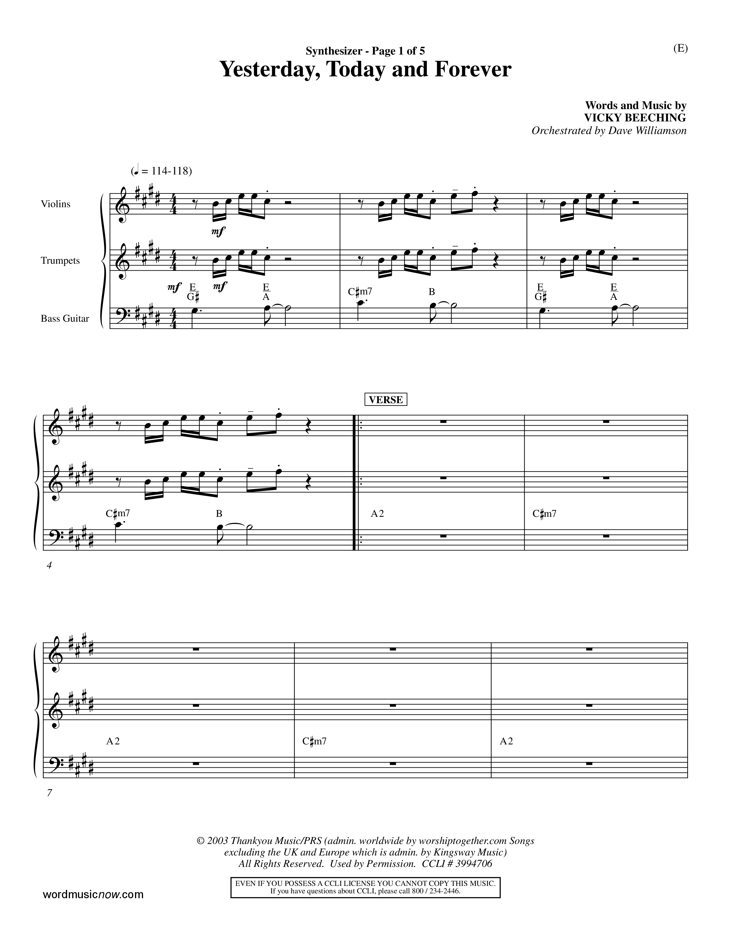Yesterday Today and Forever (Choral Anthem SATB) Synth (Word Music / Orch. Dave Williamson)