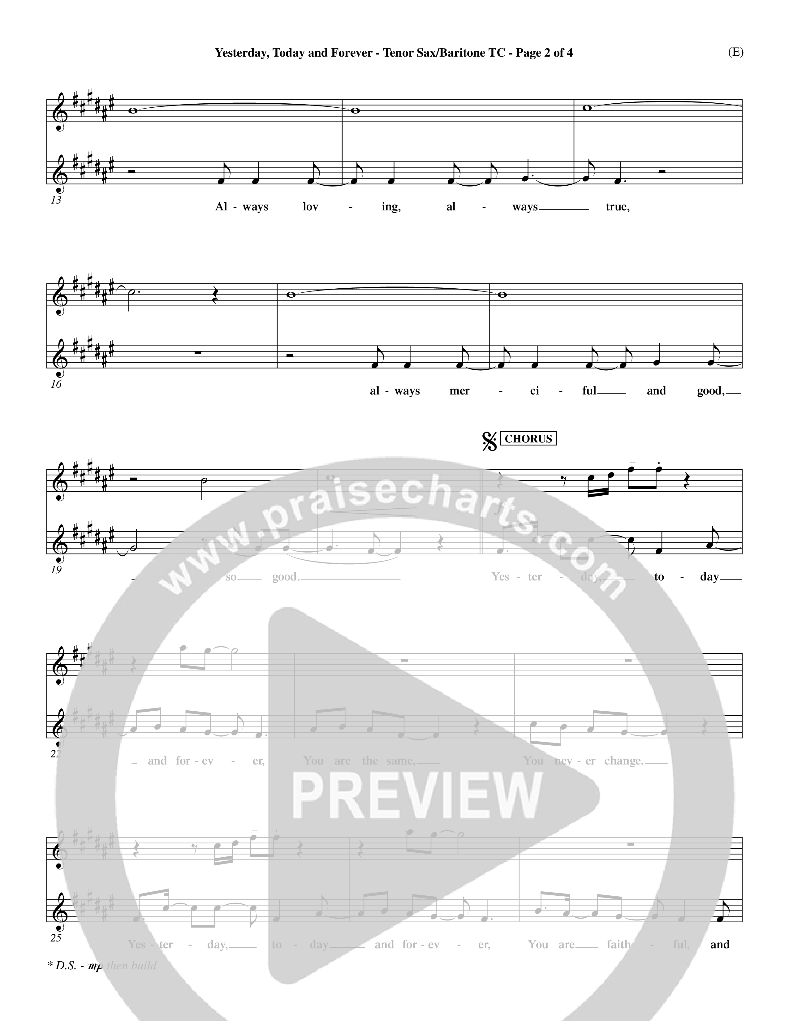 Yesterday Today and Forever (Choral Anthem SATB) Tenor Sax/Baritone T.C. (Word Music / Orch. Dave Williamson)