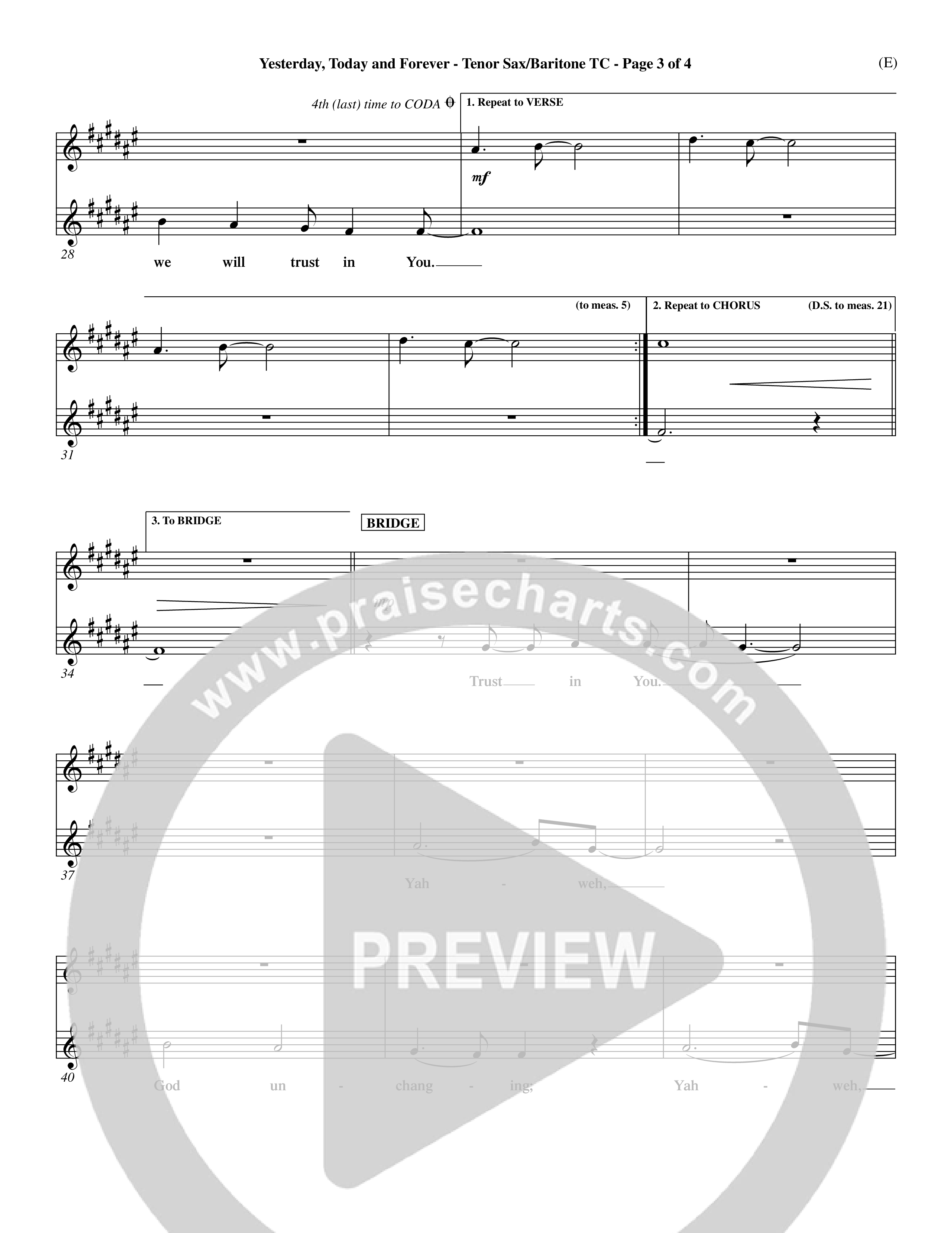 Yesterday Today and Forever (Choral Anthem SATB) Tenor Sax/Baritone T.C. (Word Music / Orch. Dave Williamson)