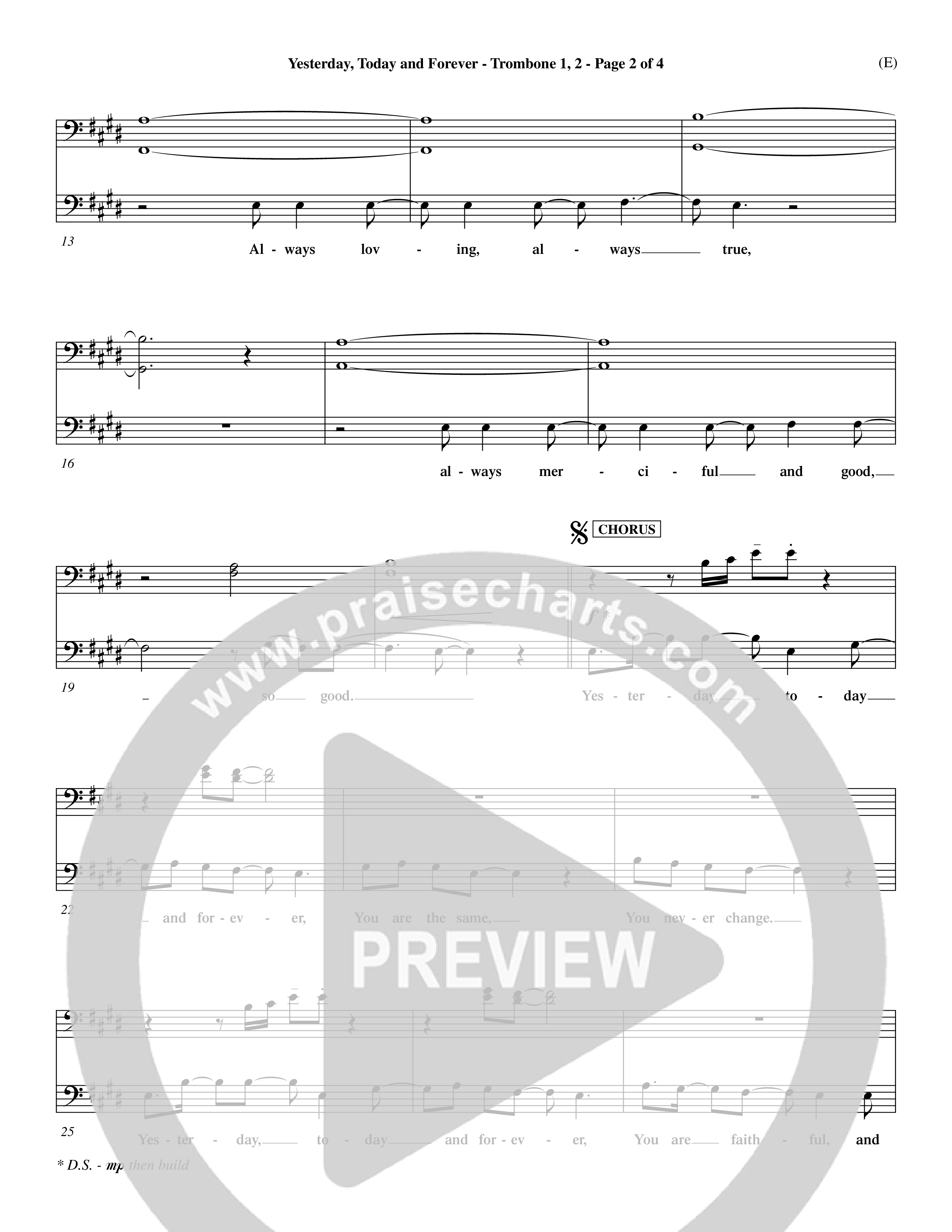 Yesterday Today and Forever (Choral Anthem SATB) Trombone 1/2 (Word Music / Orch. Dave Williamson)