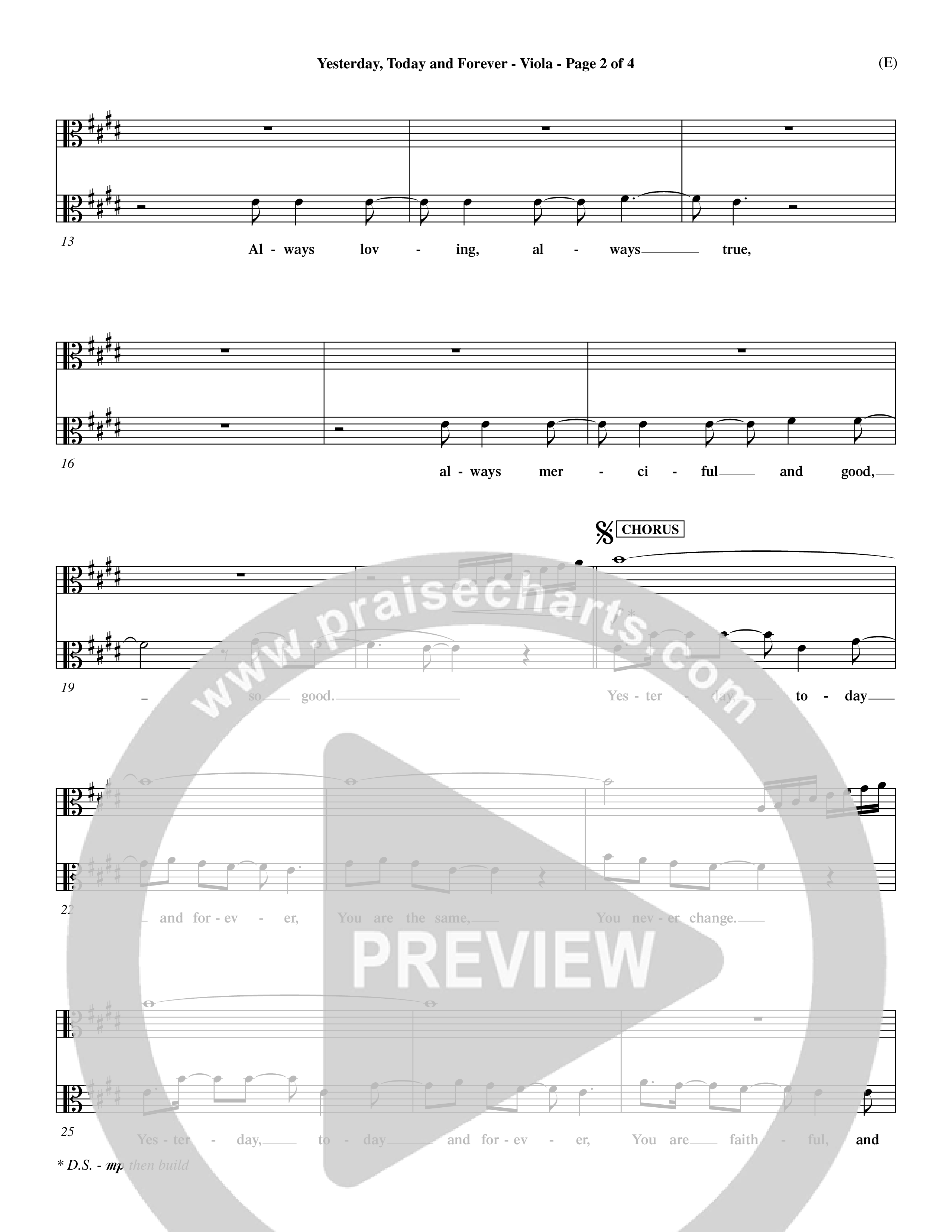 Yesterday Today and Forever (Choral Anthem SATB) Viola (Word Music / Orch. Dave Williamson)