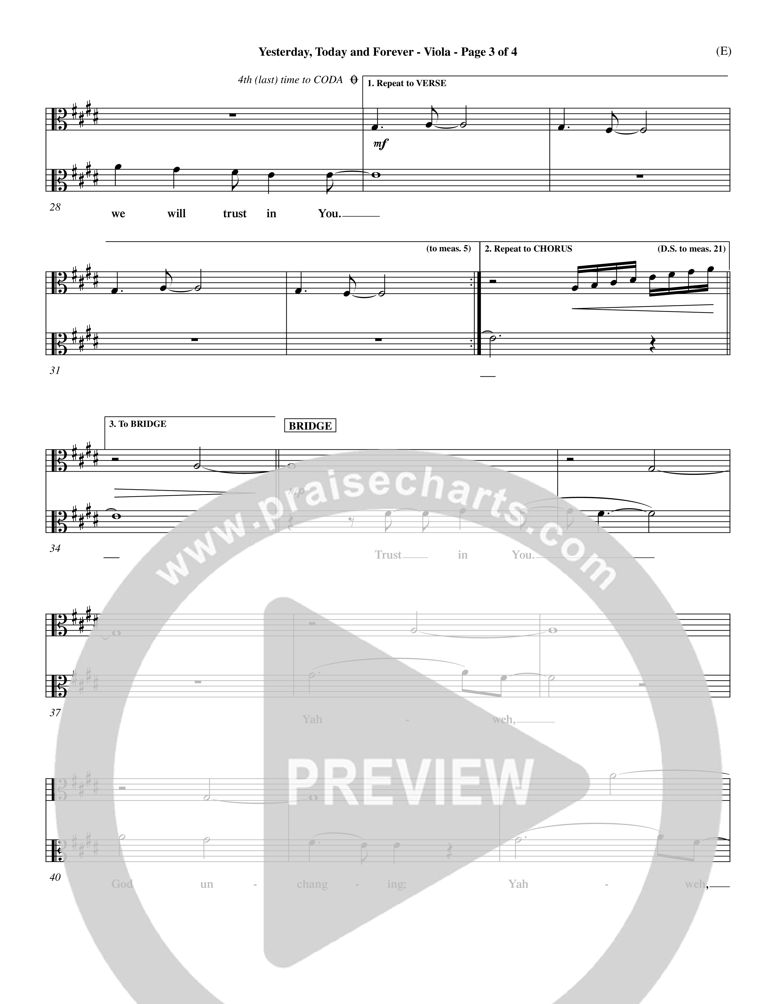 Yesterday Today and Forever (Choral Anthem SATB) Viola (Word Music / Orch. Dave Williamson)