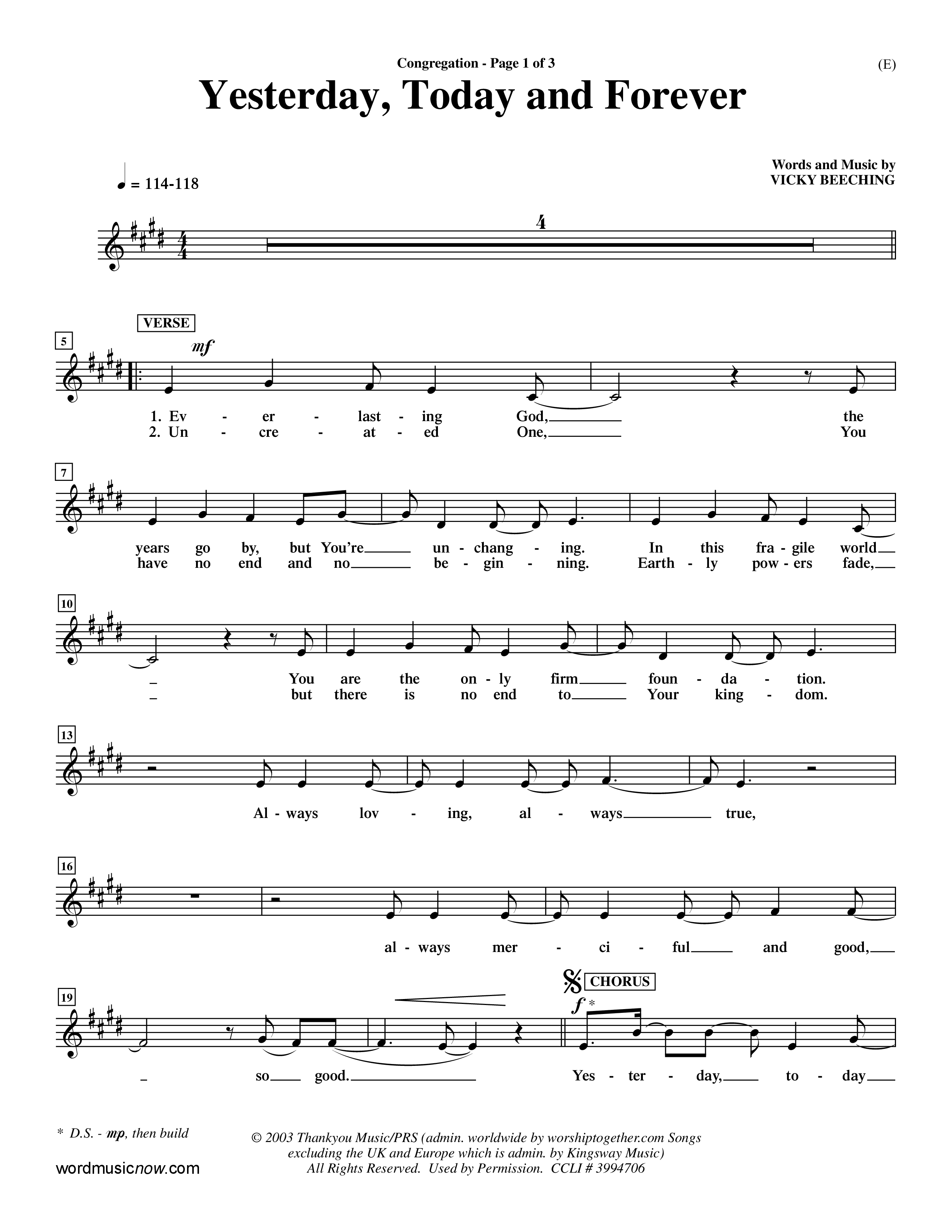 Yesterday Today and Forever (Choral Anthem SATB) Vocal Sheet (Word Music / Orch. Dave Williamson)