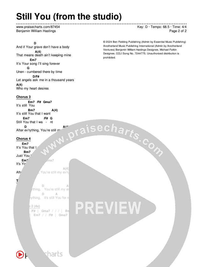 Still You (from the studio) Chords & Lyrics (Benjamin William Hastings)