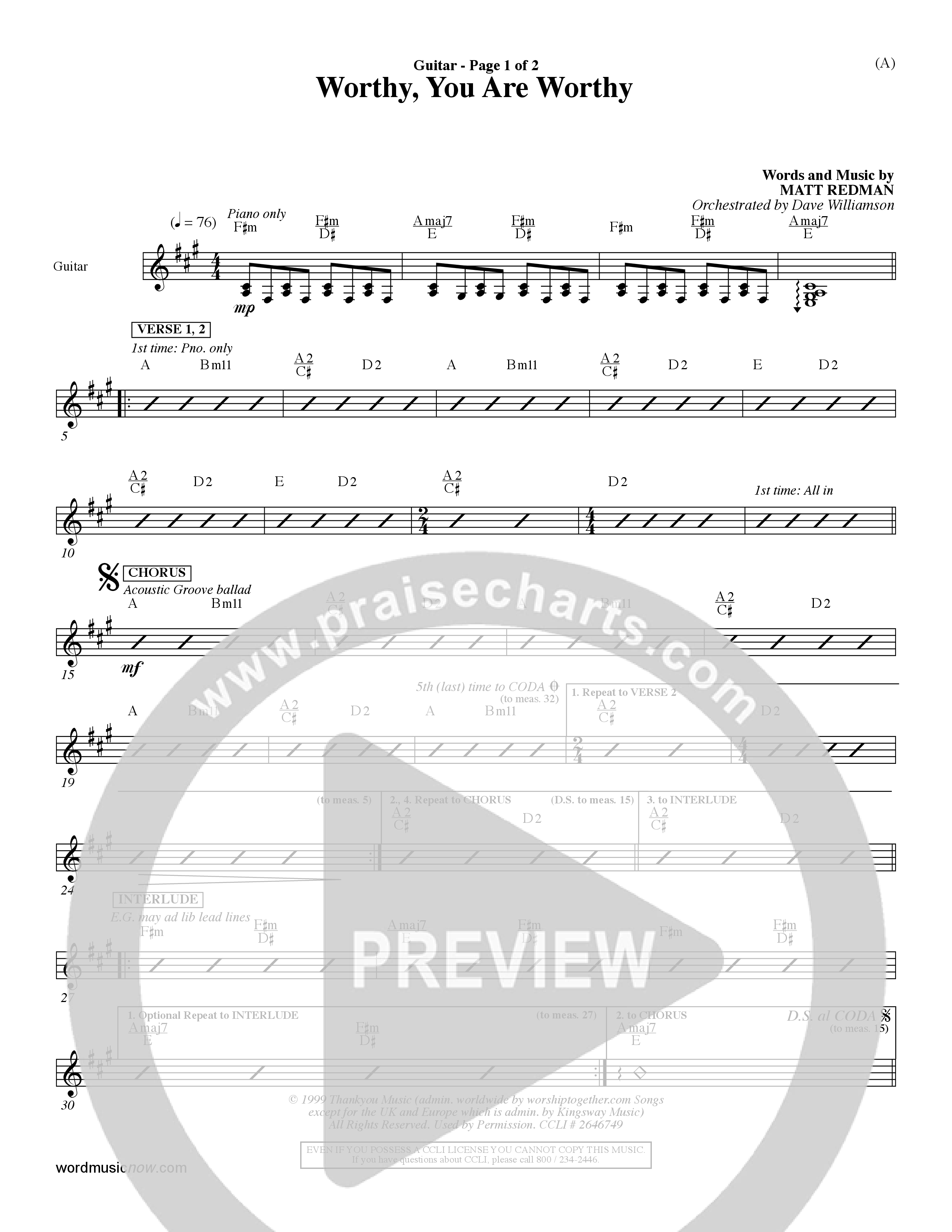 Worthy (Choral Anthem SATB) Acoustic Guitar (Word Music / Orch. Dave Williamson)