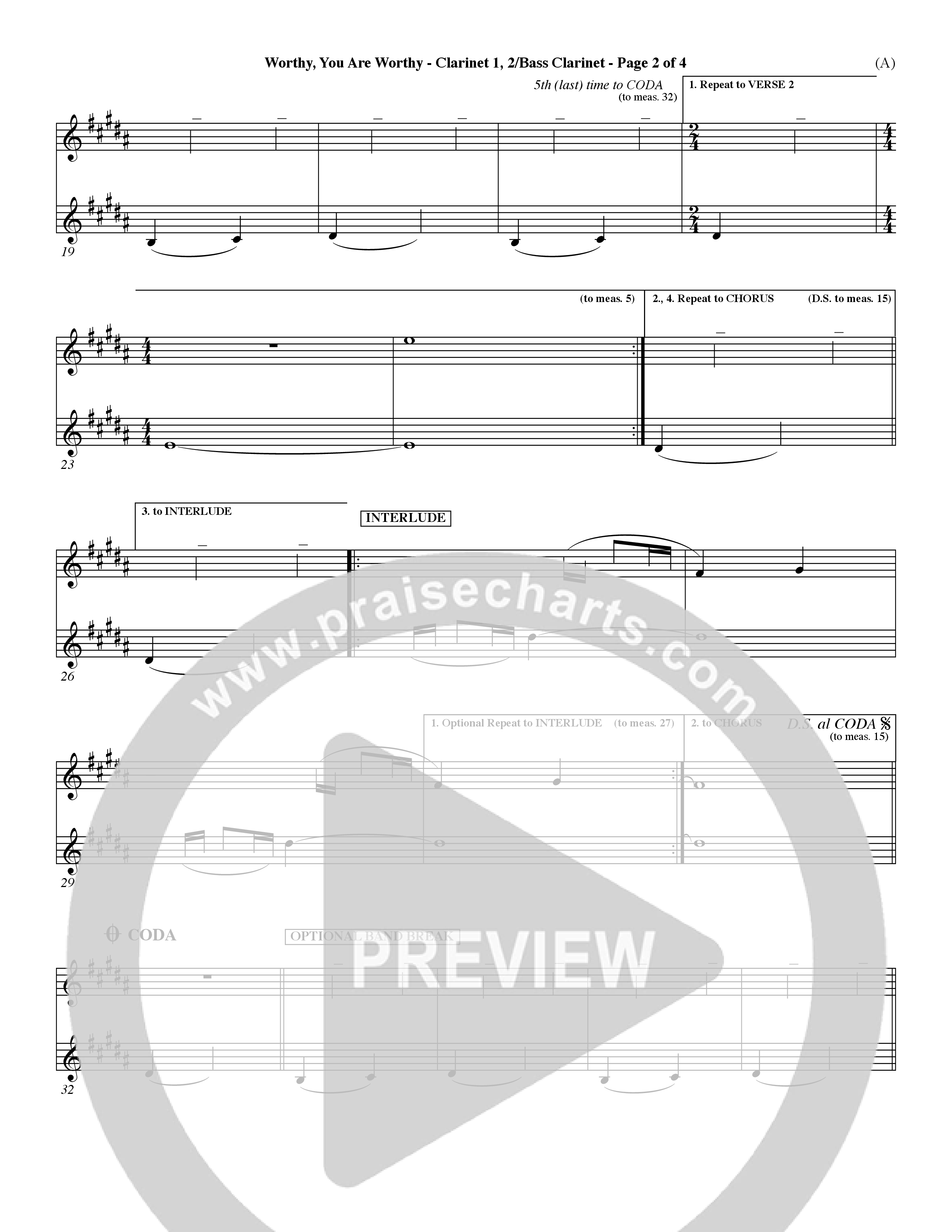 Worthy (Choral Anthem SATB) Clarinet (Word Music / Orch. Dave Williamson)