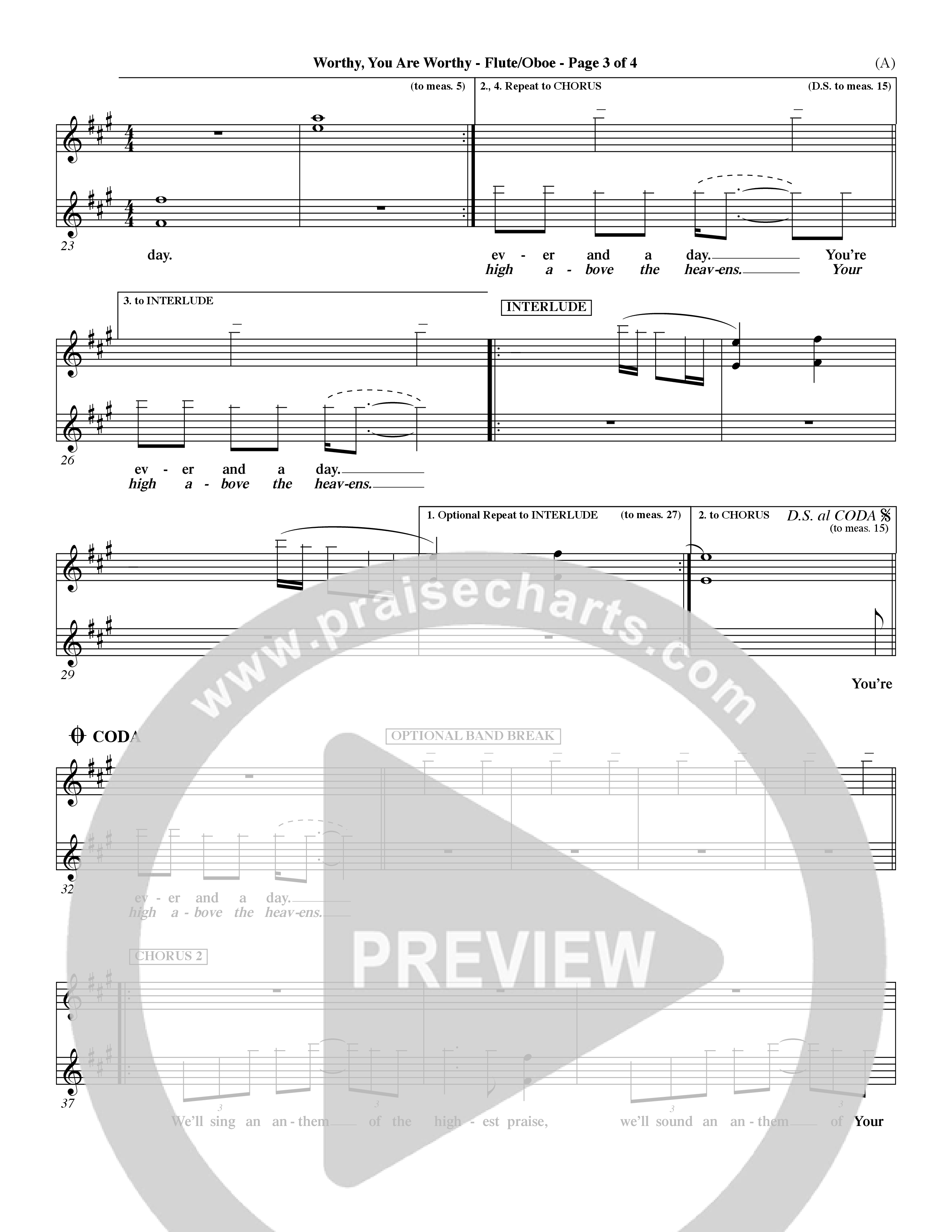 Worthy (Choral Anthem SATB) Flute/Oboe (Word Music / Orch. Dave Williamson)