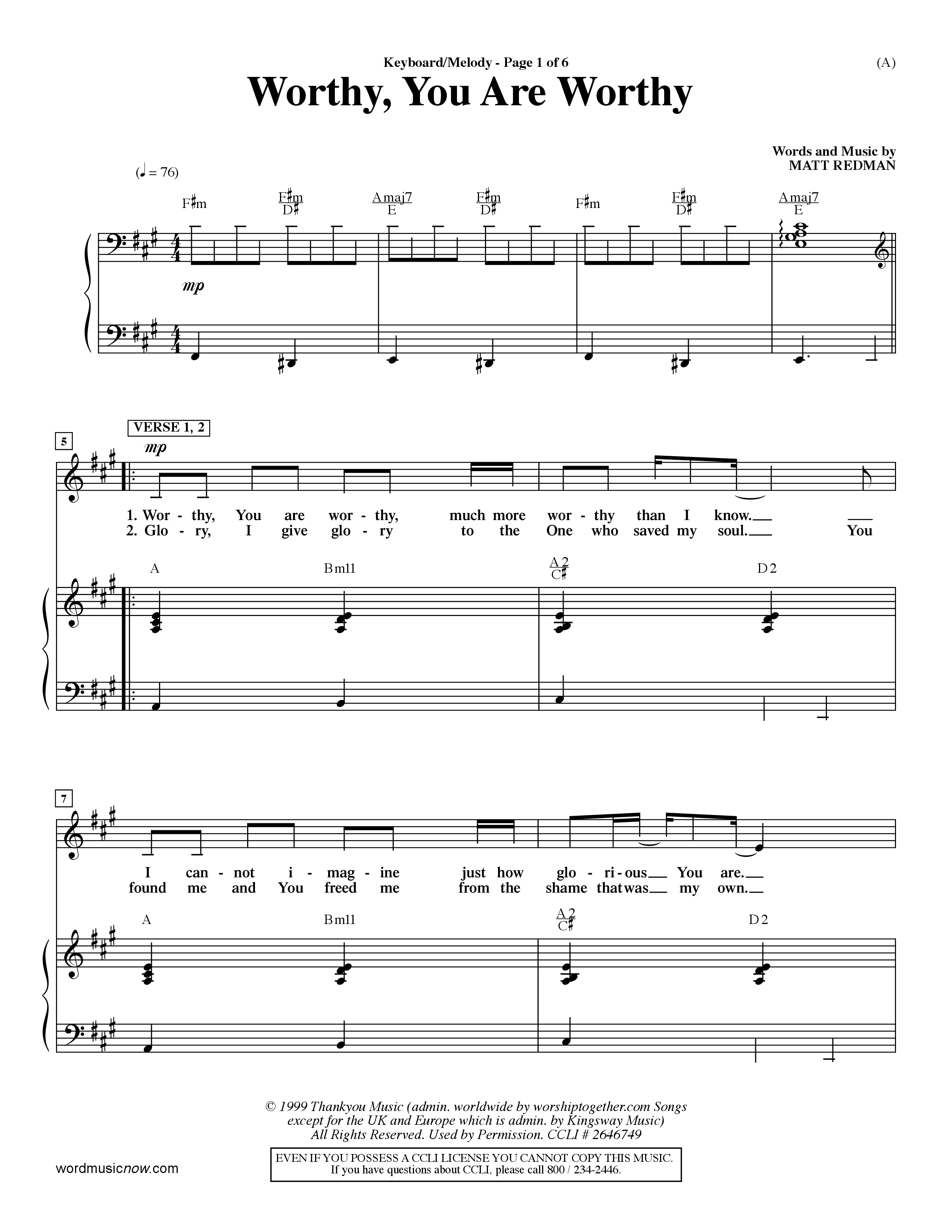 Worthy (Choral Anthem SATB) Vocal Sheet (Word Music / Orch. Dave Williamson)