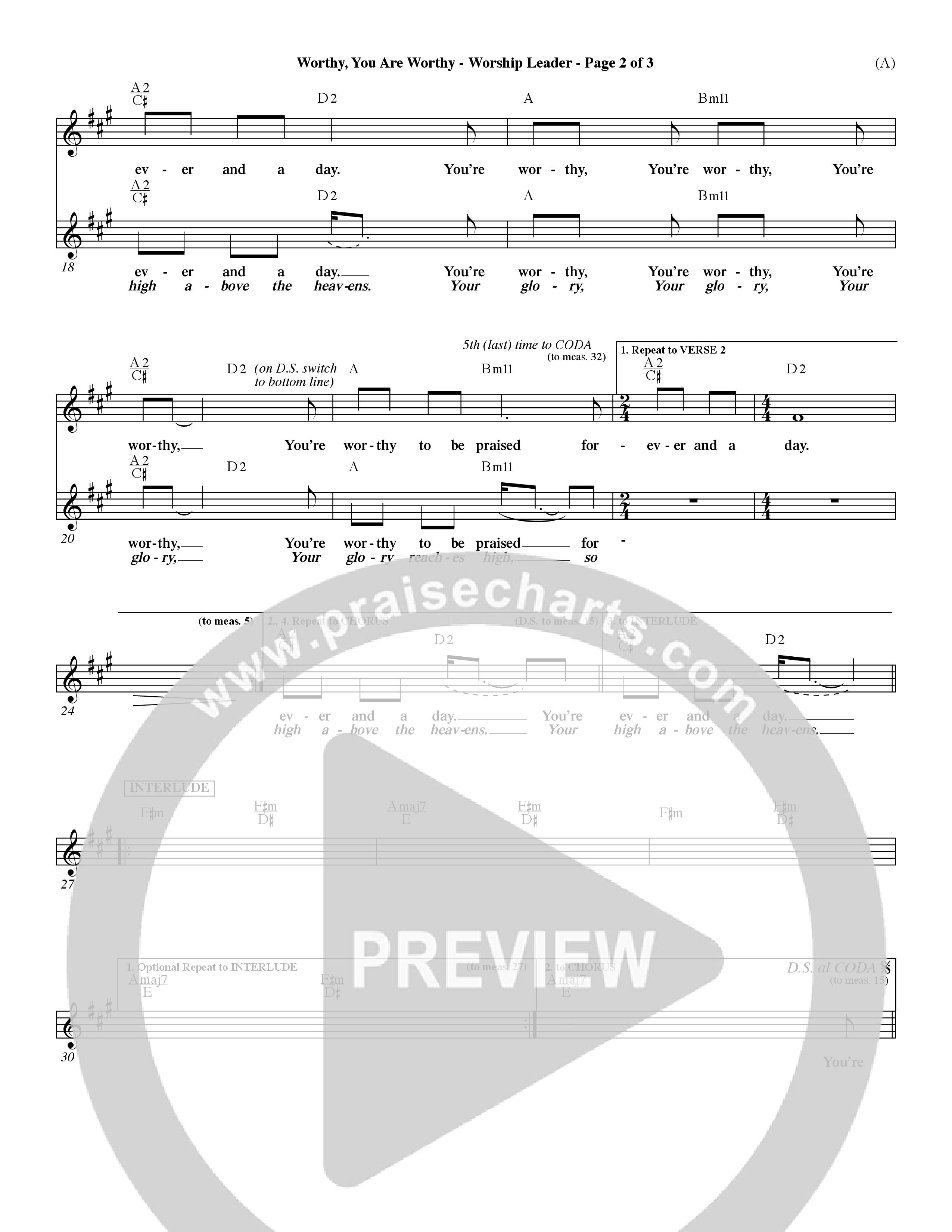 Worthy (Choral Anthem SATB) Lead Sheet (Word Music / Orch. Dave Williamson)