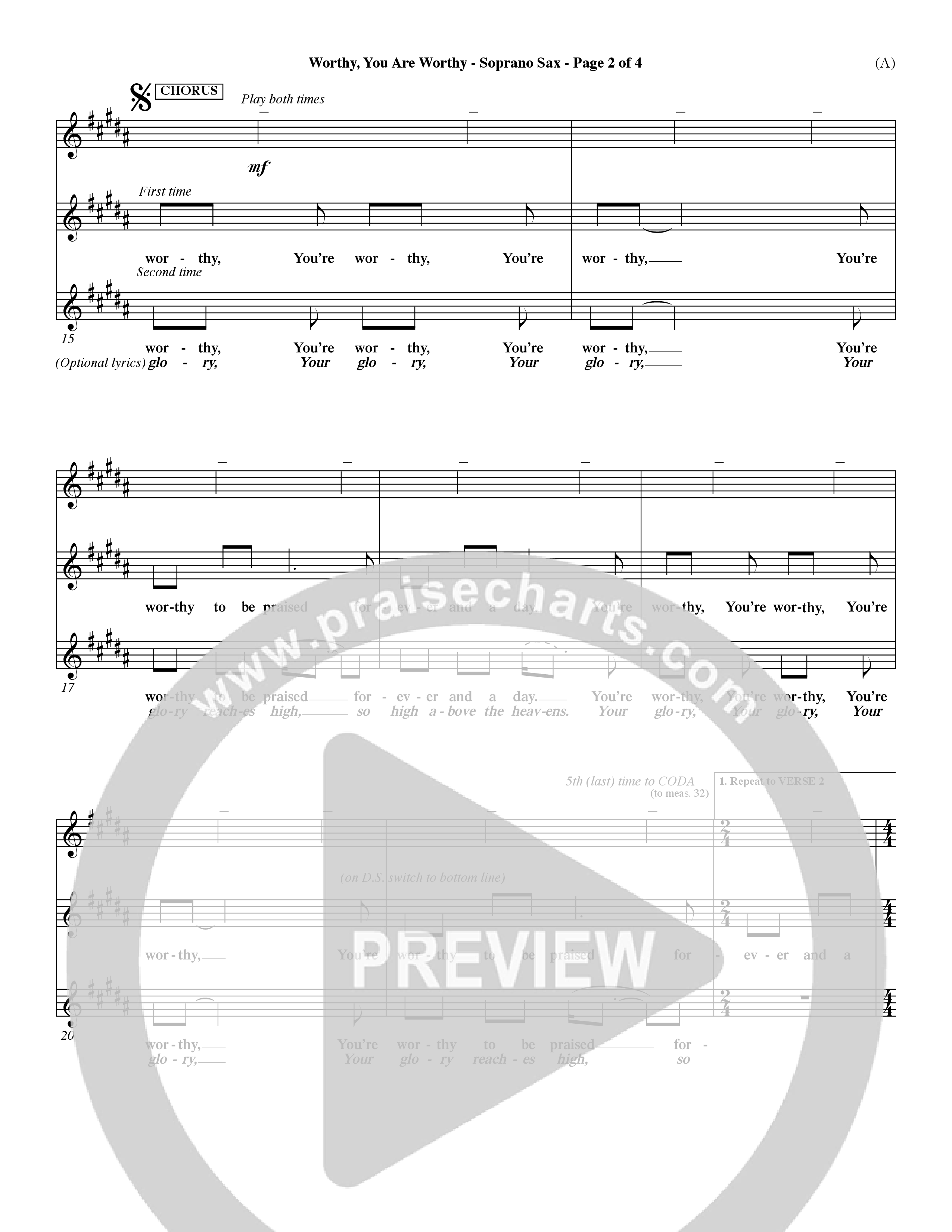 Worthy (Choral Anthem SATB) Saxophone (Word Music / Orch. Dave Williamson)
