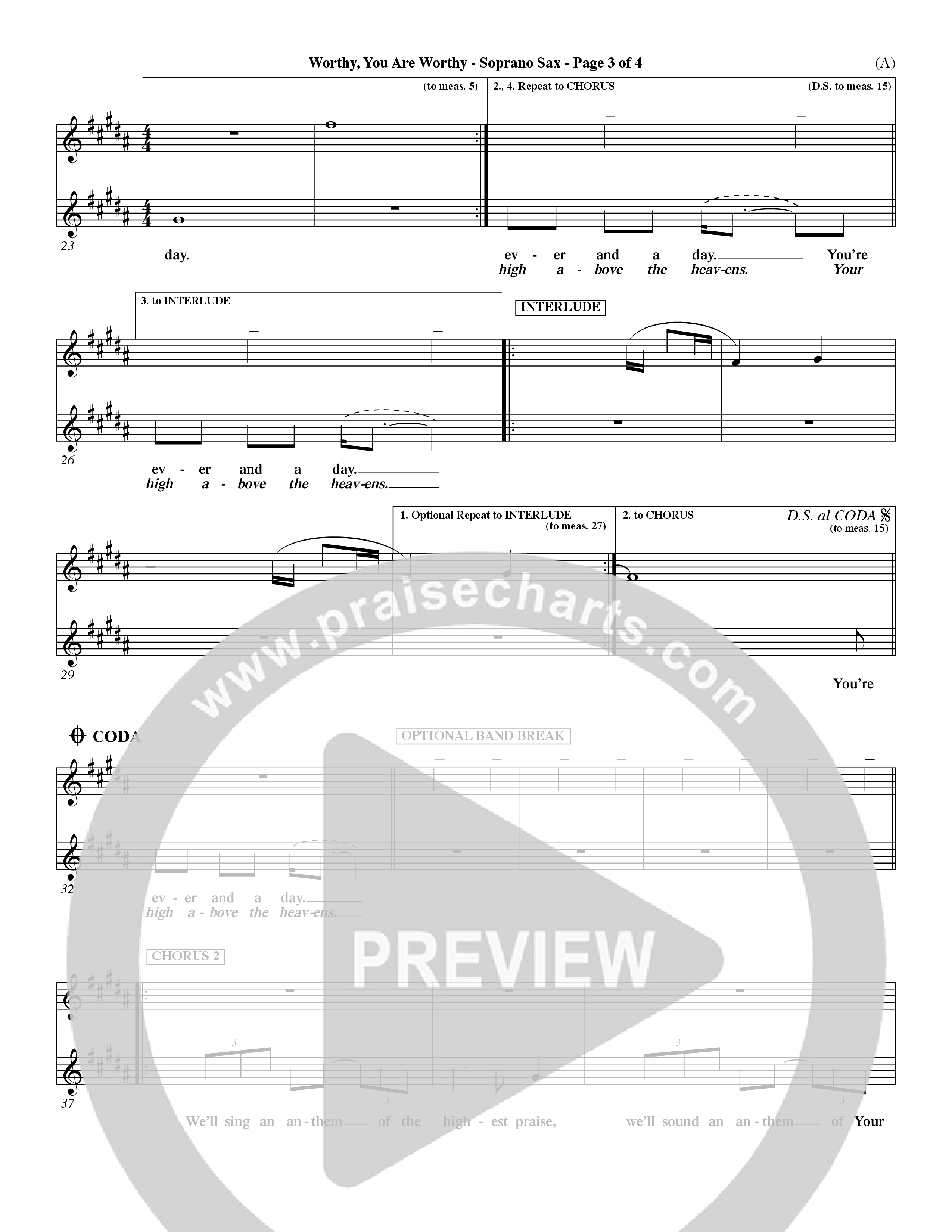 Worthy (Choral Anthem SATB) Saxophone (Word Music / Orch. Dave Williamson)
